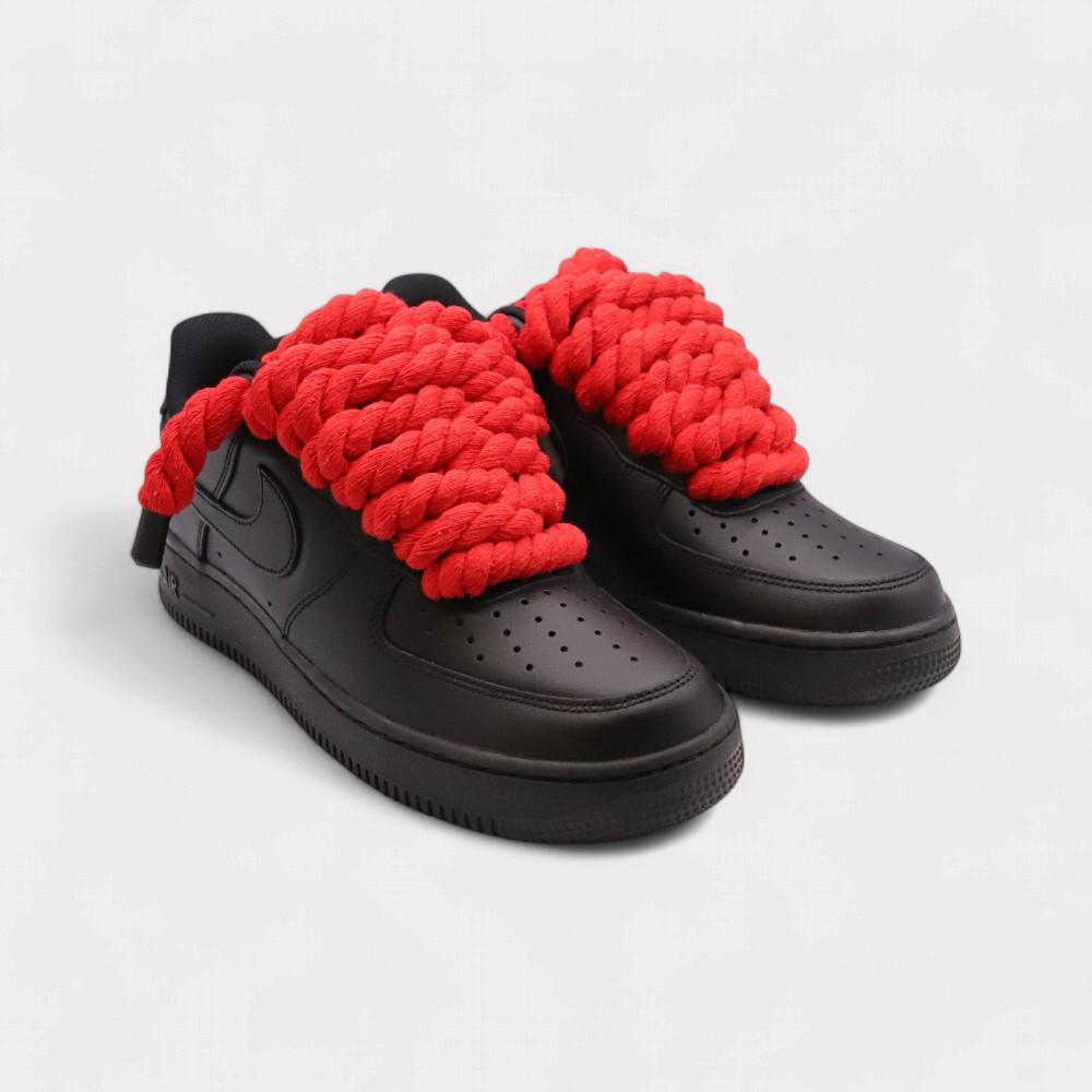 NIKE Air Force 1 Black - Rope Lace Red