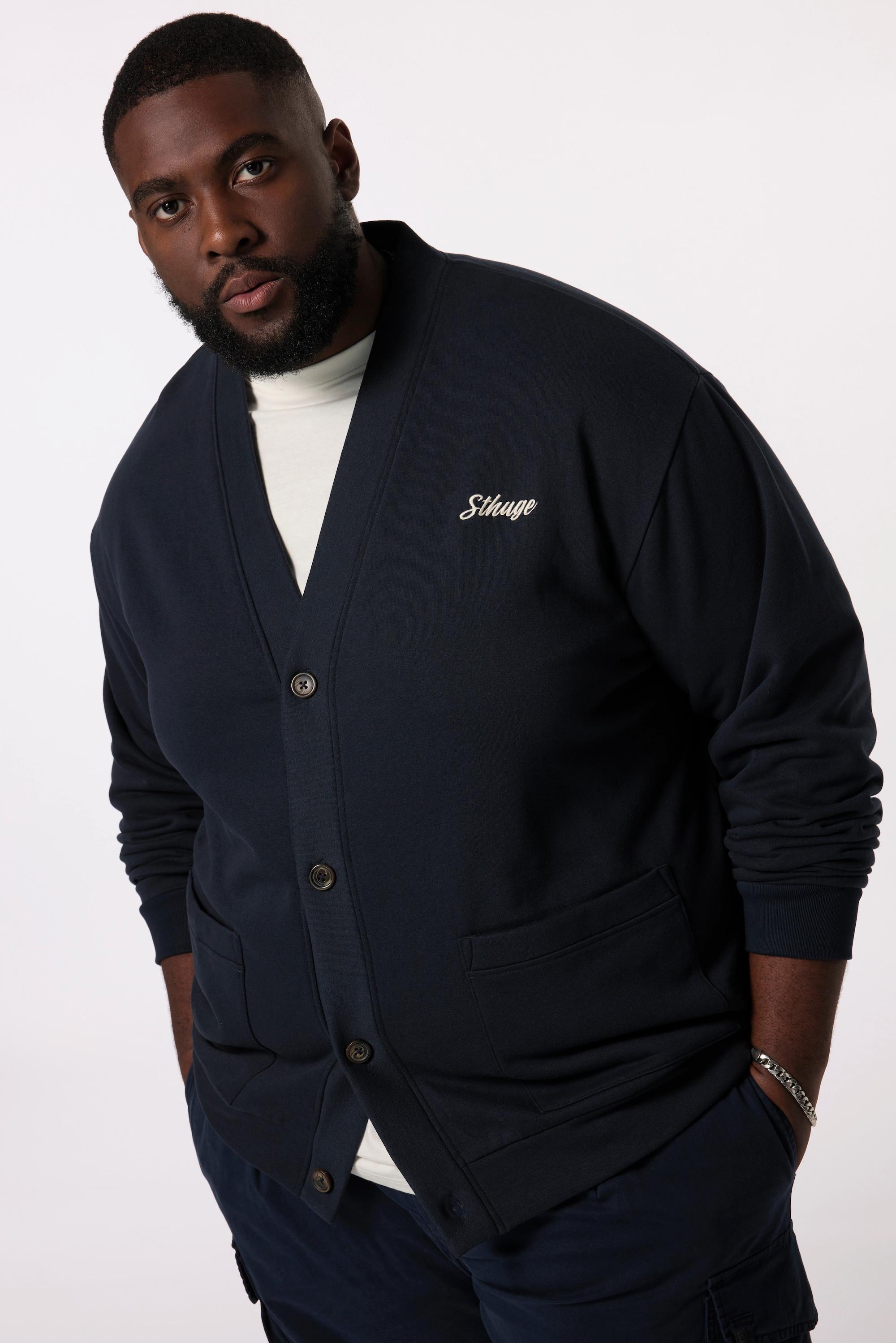 Sthuge Sweatjacke, V-Ausschnitt, Brust-Stickerei