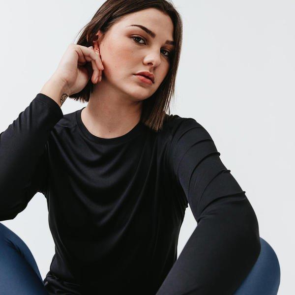 KALENJI Laufshirt langarm Run Sun Protect Damen schwarz