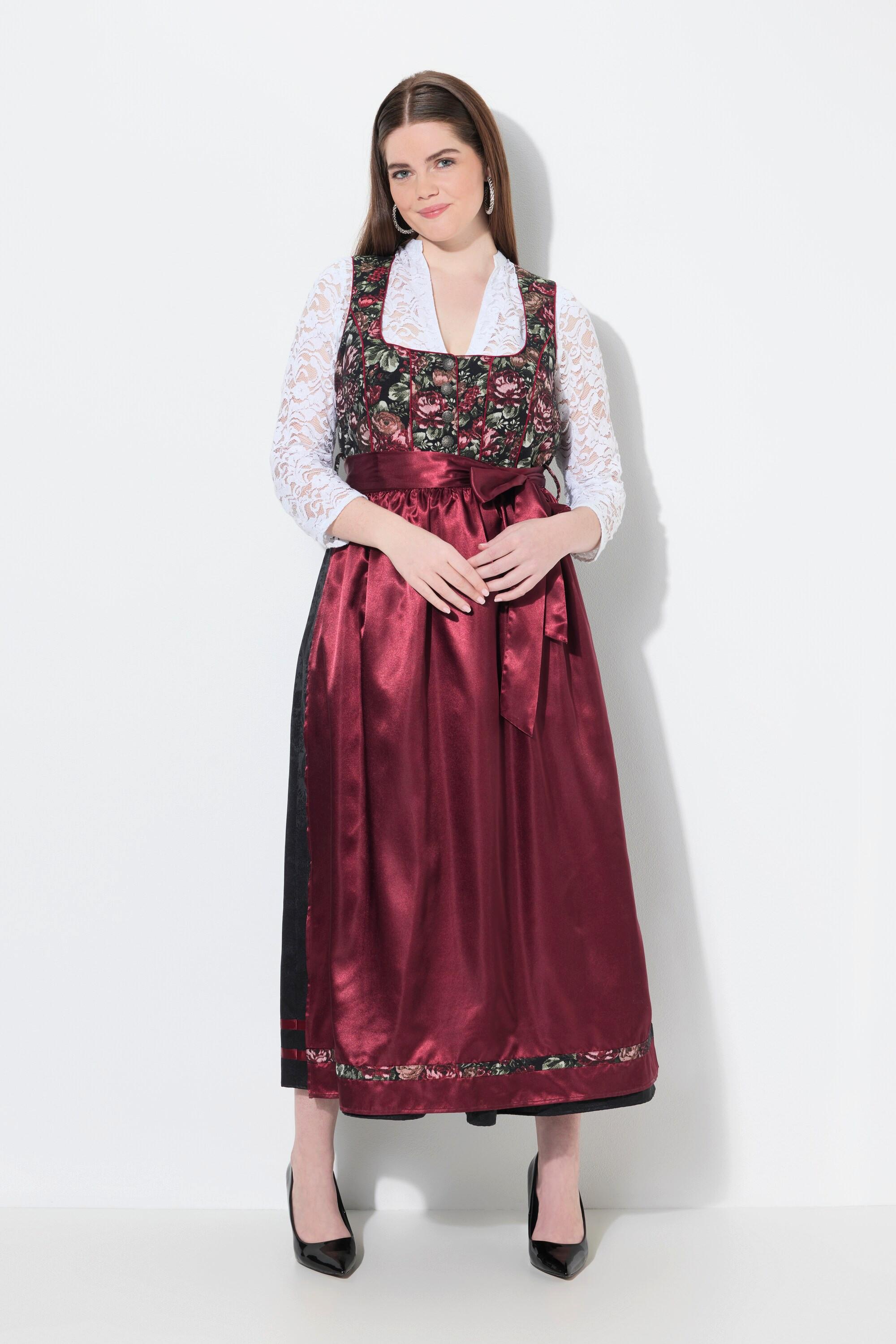 Ulla Popken Dirndl Blüten Carré-Ausschnitt Satinschürze Ärmellos