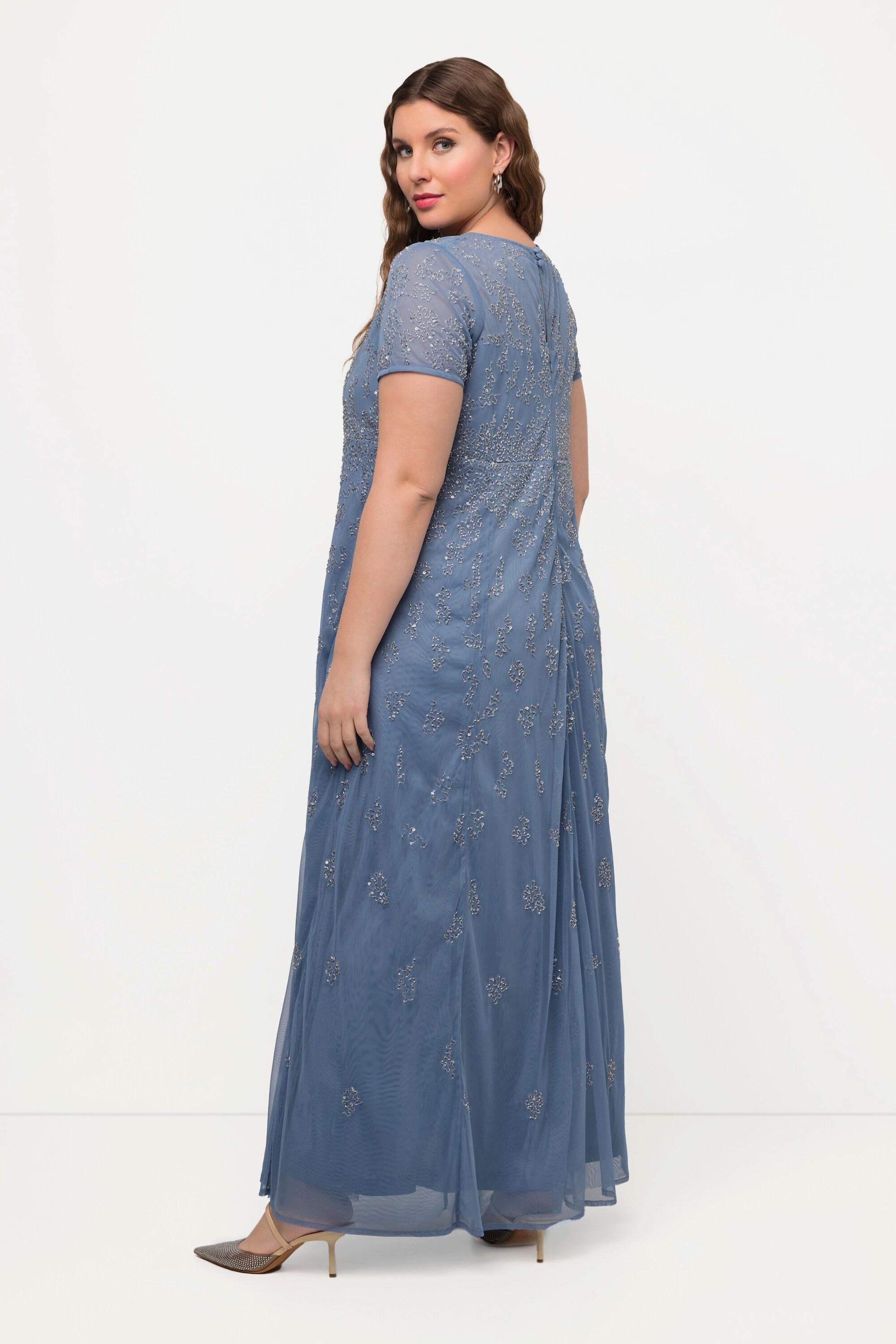 Ulla Popken Meshkleid Perlenstickerei Rundhals Halbarm