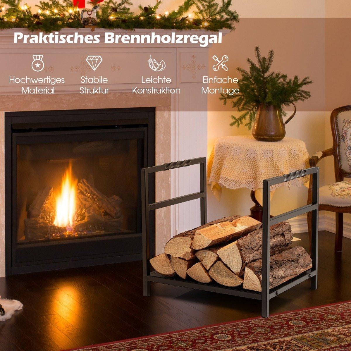 Northio Brennholzregal Kaminholzregal Metall Feuerholzregal Holzscheitregal mit Sockel & Griffen