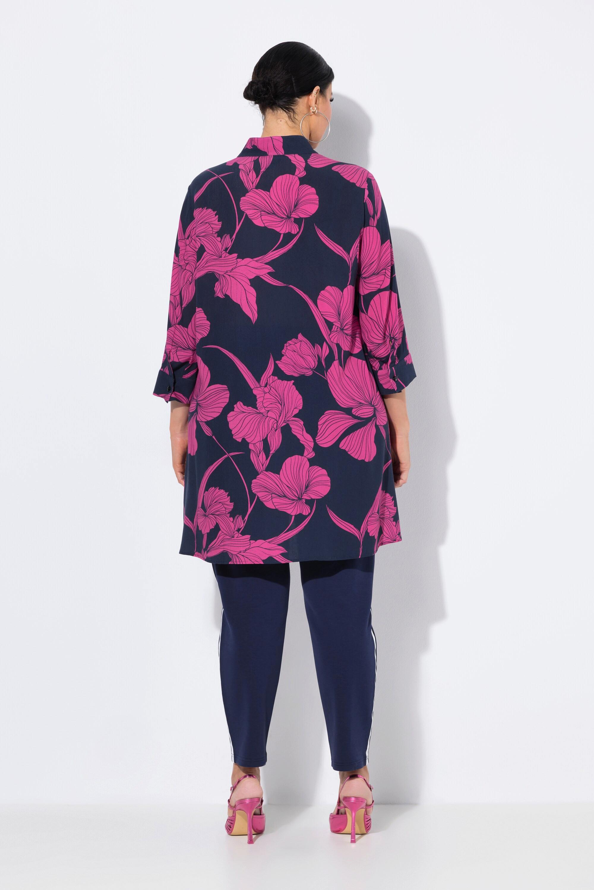 Ulla Popken Tunika Blüten A-Linie Stehkragen 3/4-Arm