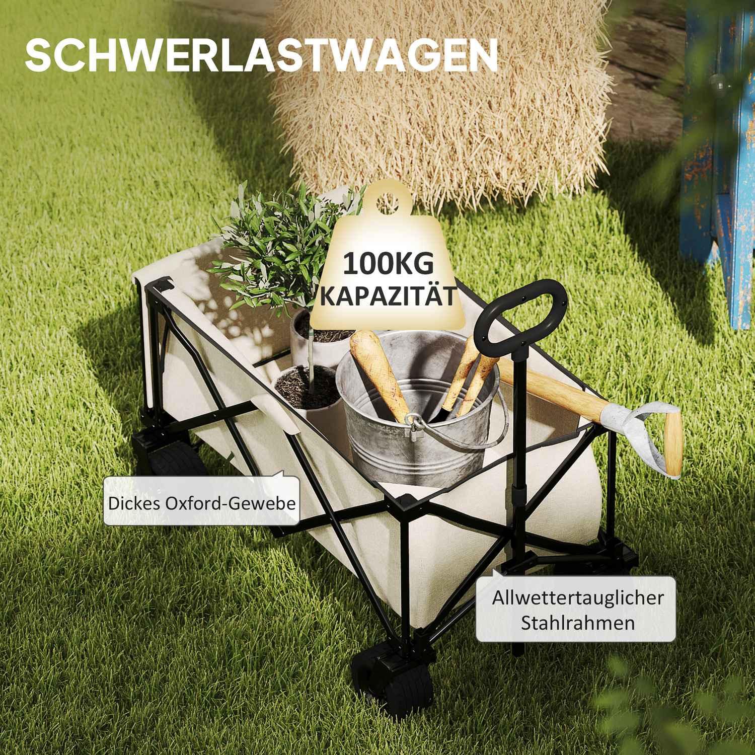 Northio Gartenwagen 100 kg belastbar, klappbar Transportwagen mit herausnehmbare Plane, Griff, Rädern, Bollerwagen Handwagen Gartenkarre 138 Liter, Gerätewagen für Haus, Garten Beige Aosom