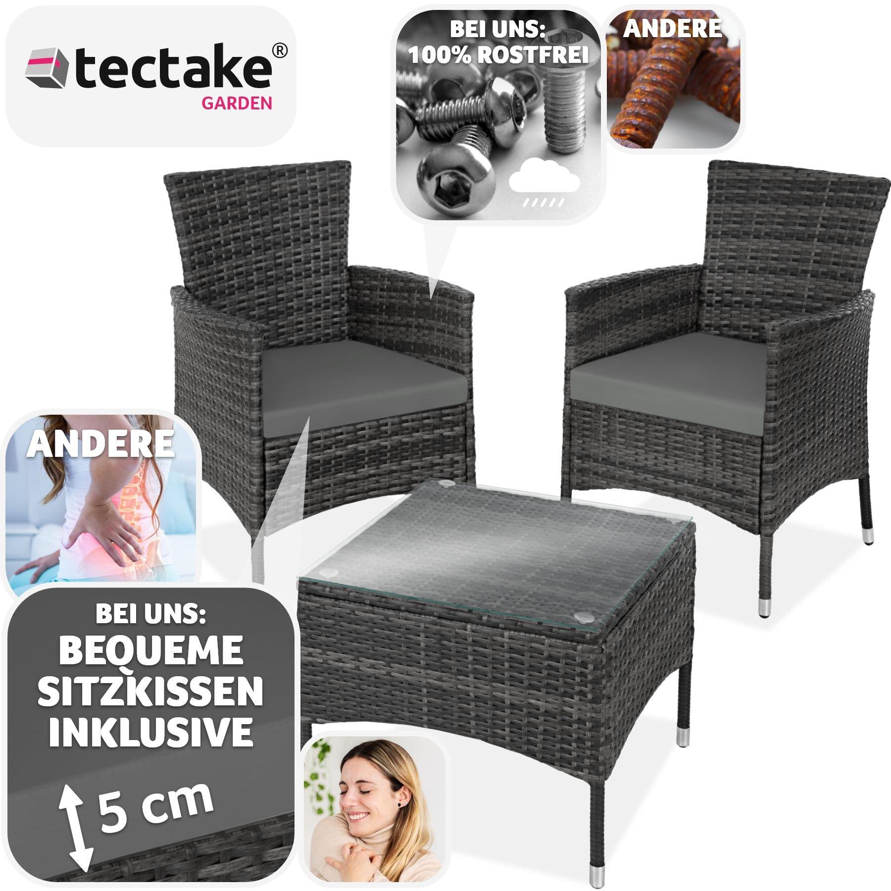 Tectake Rattan Gartenset Luzern 2+1 inkl. Bezüge in 2 Farben