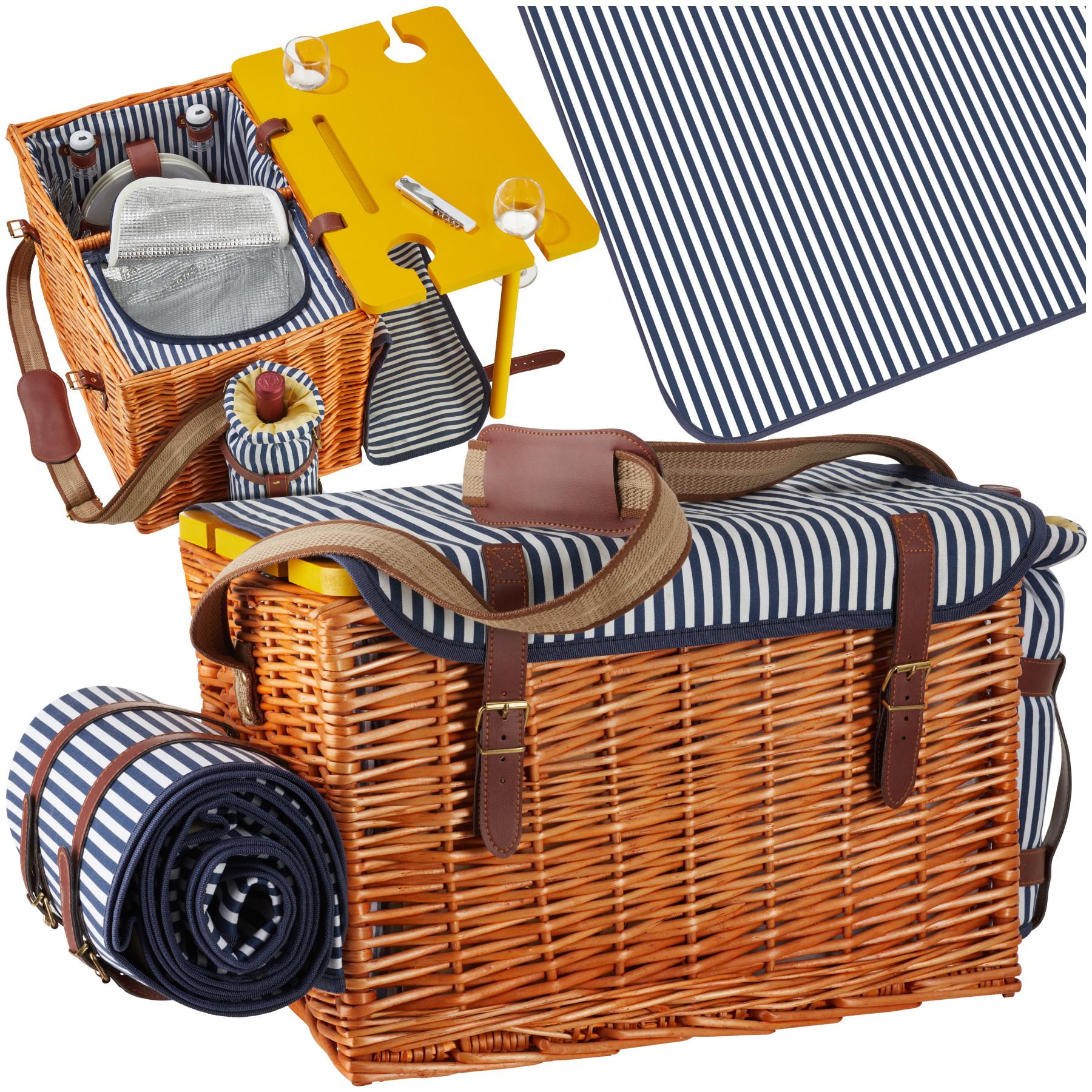 Tectake Picknickkorb Rügen für 4 Personen, mit Kühlfach & Zubehör