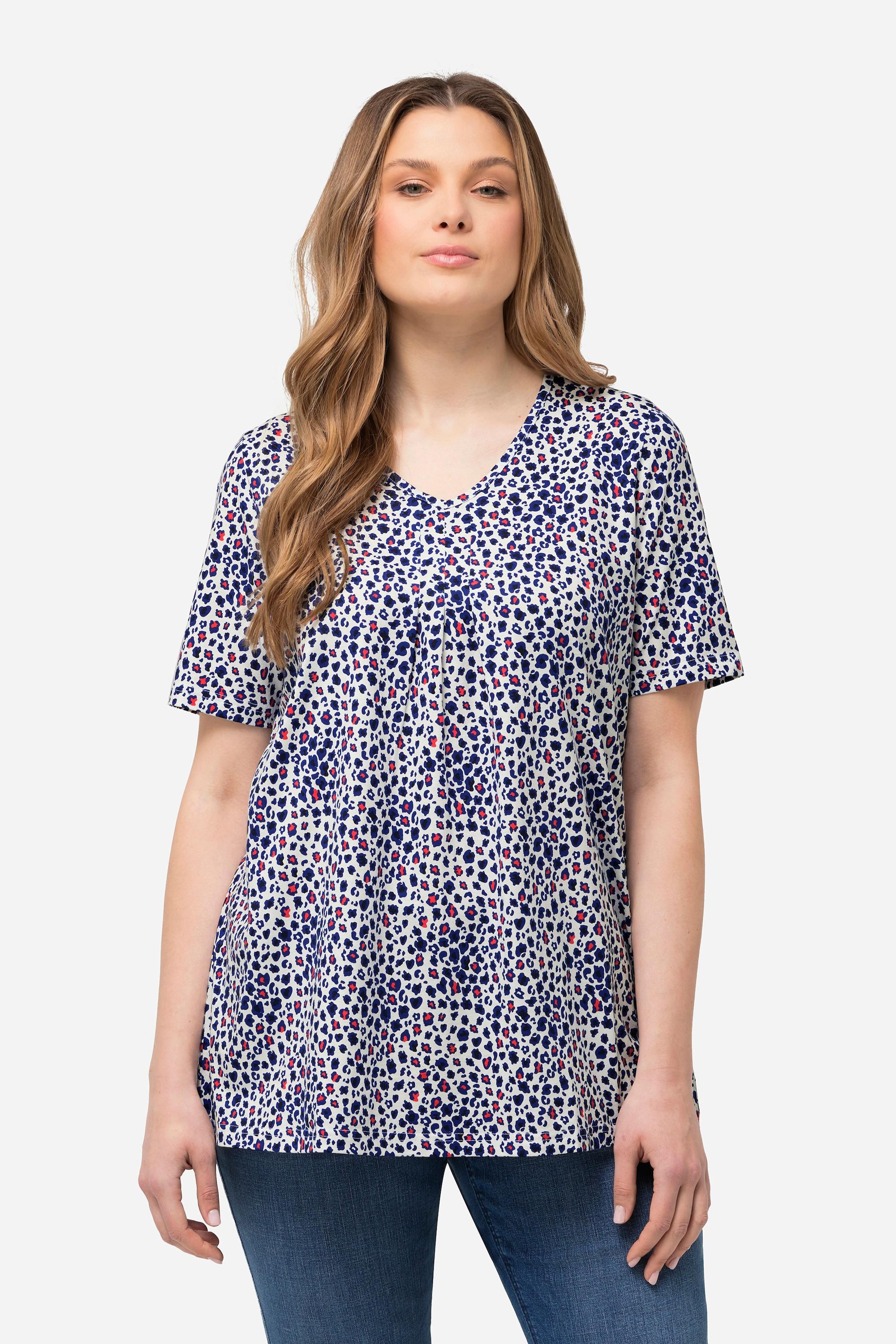 Ulla Popken T-Shirt Zierfalten A-Linie V-Ausschnitt Halbarm