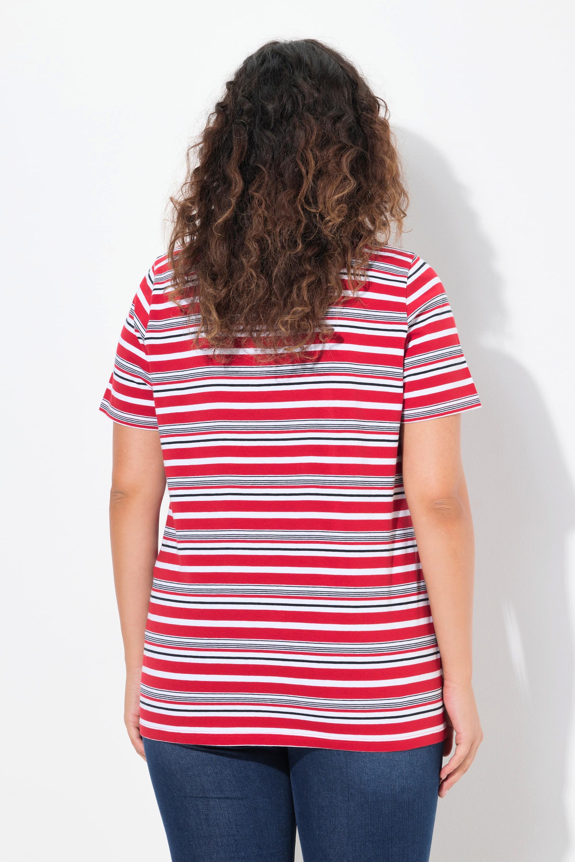 Ulla Popken Ringel V-Ausschnitt Halbarm Shirt