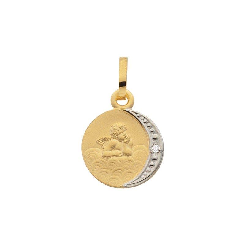 MUAU Schmuck Anhänger Schutzengel Gelbgold 750 Diamant 0.005ct. 16x10mm