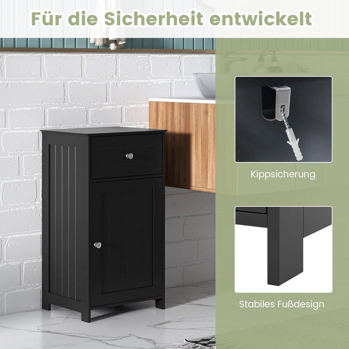 Northix Badezimmerschrank Badschrank schmal mit Schublade & Tür Schwarz