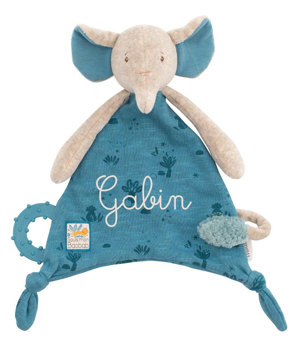 Moulin Roty Sous mon Baobab, Kuscheltuch Elefant mit Nuggihalterung und Silikonring