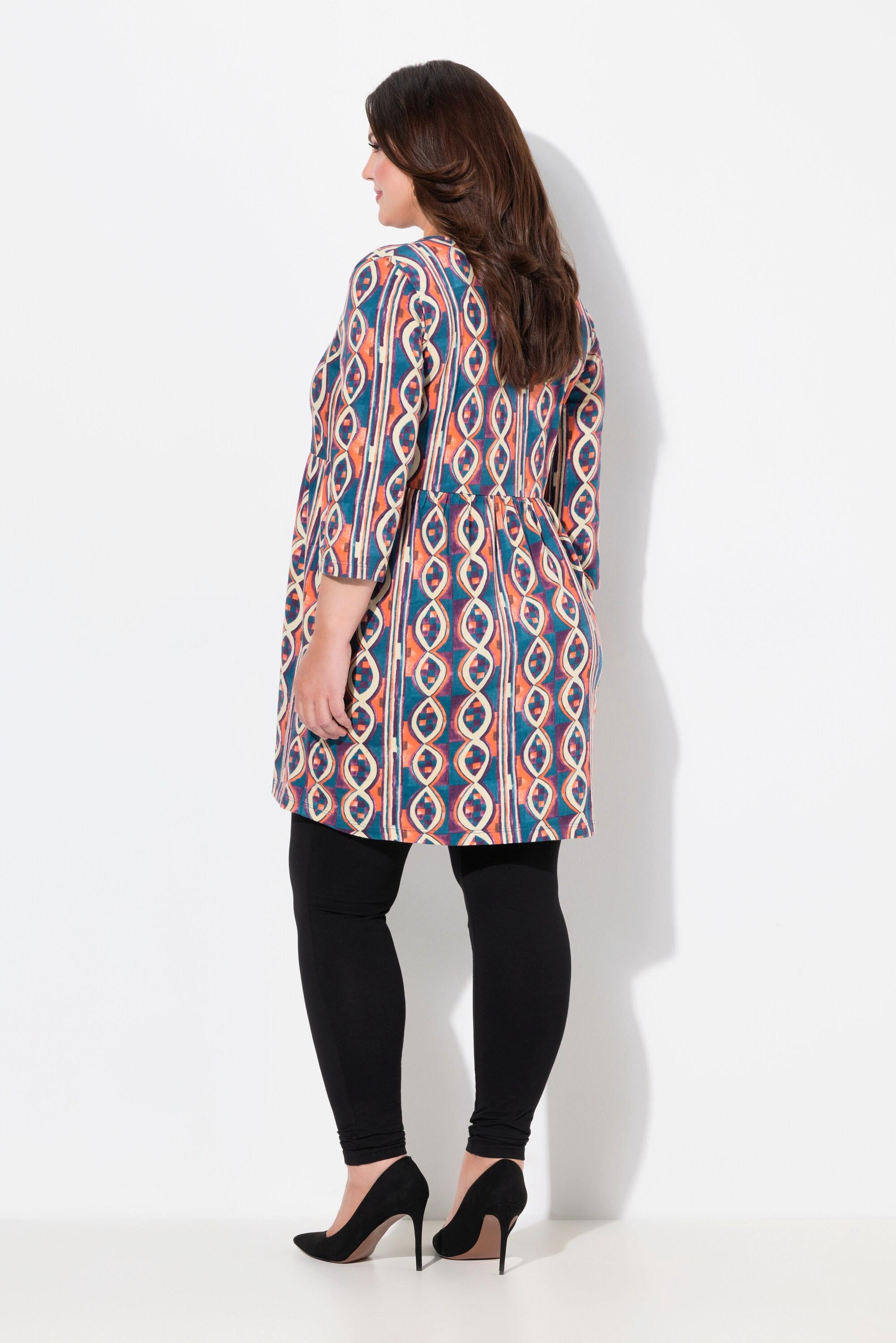 Ulla Popken Bedrucktes A-Linien V-Ausschnitt 3/4-Arm Longshirt