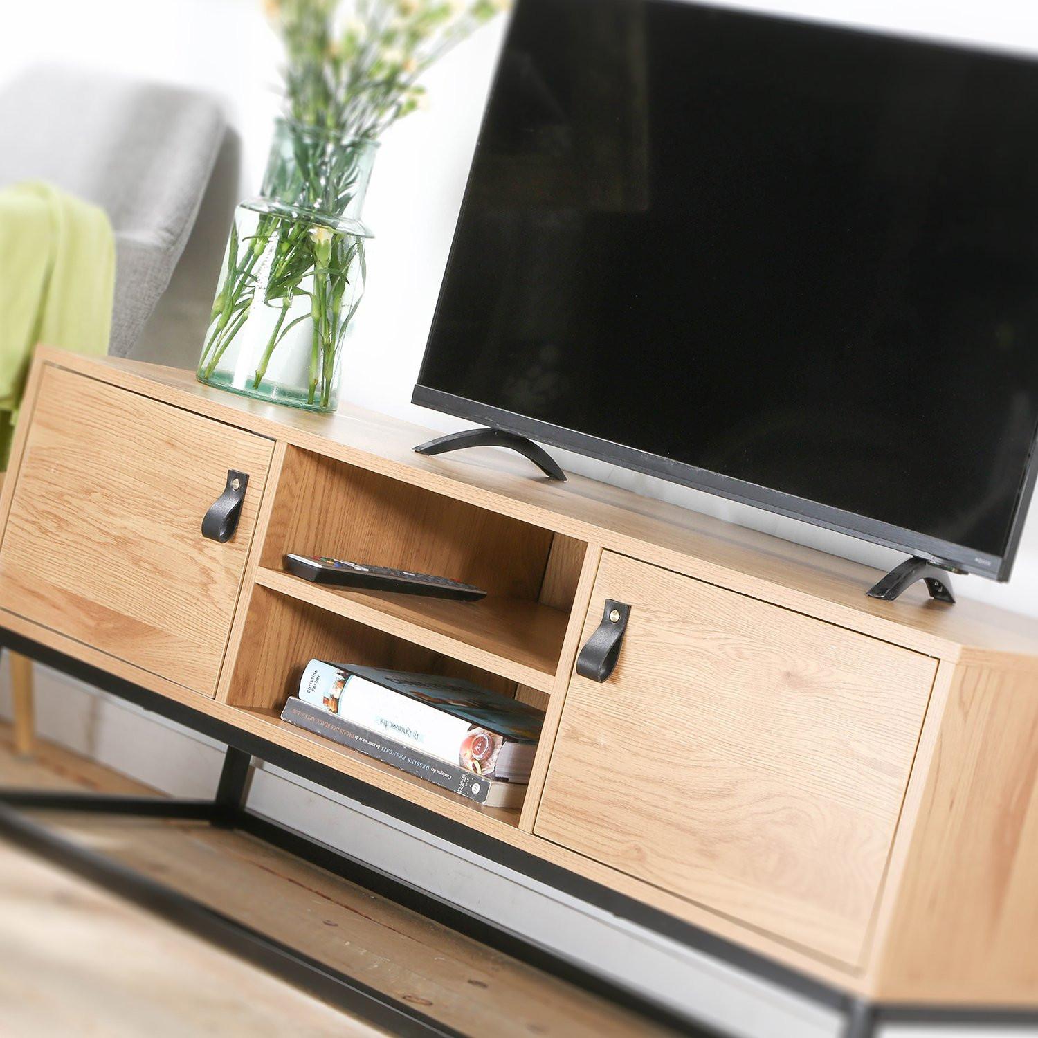 Calicosy TV-Möbel Eiche Dekor 2 Türen und zentrale Ablage - L120 cm