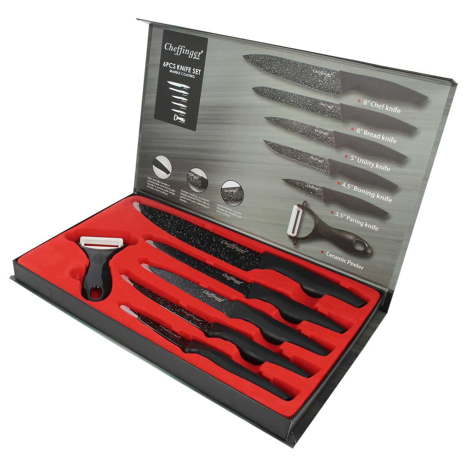 Cheffinger 6 Messer mit Klinge aus rostfreiem Stahl