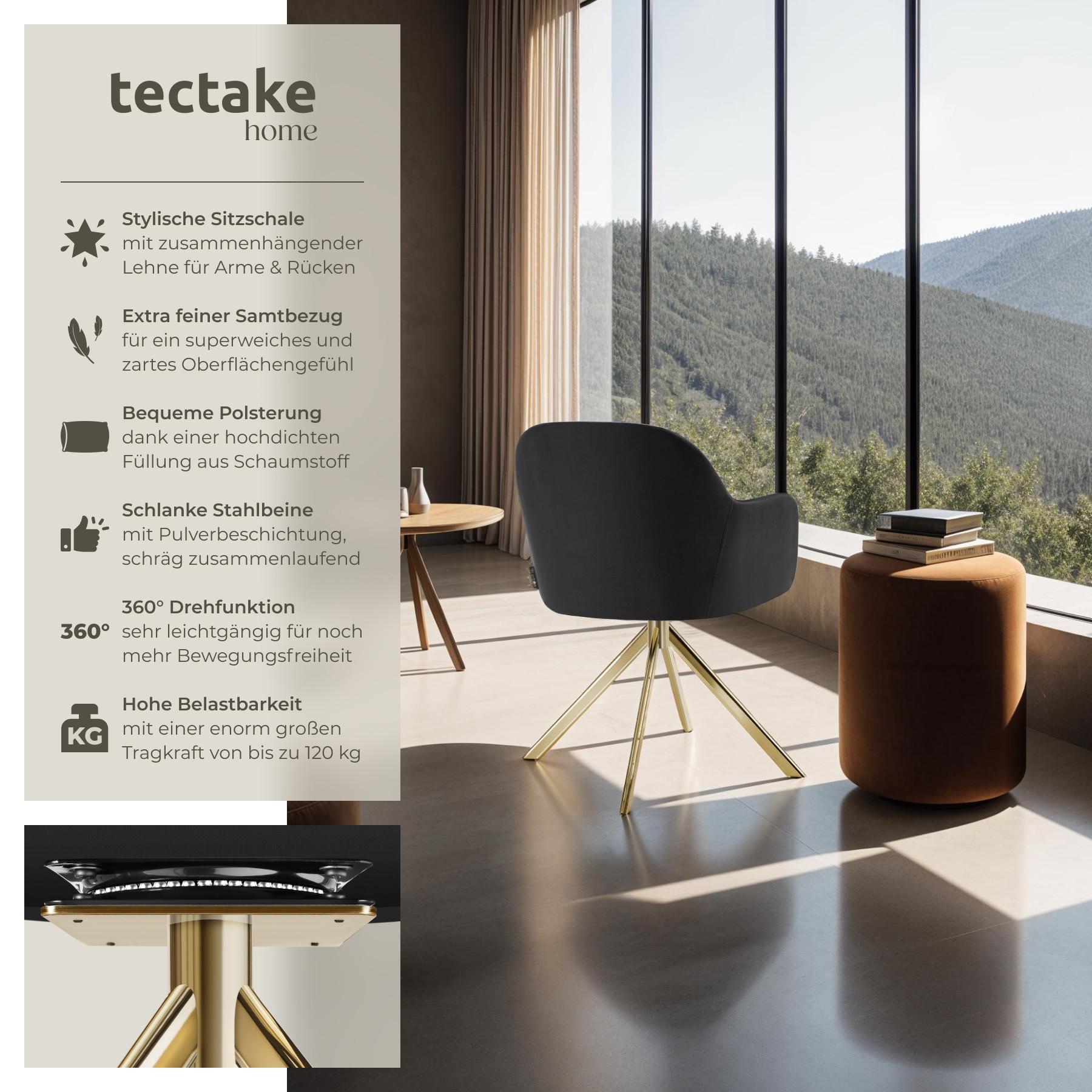 Tectake Samt-Drehstuhl Lona mit dicker Polsterung