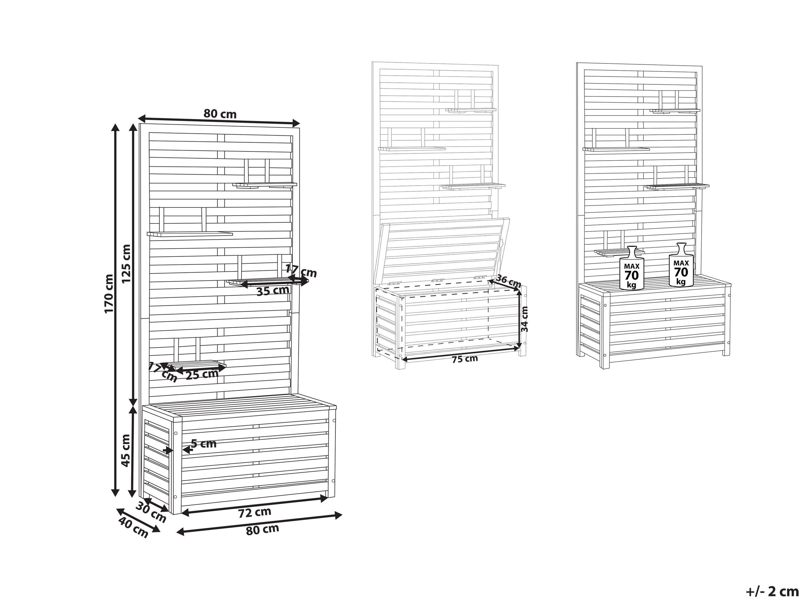 Beliani Gartenbank mit Wandpaneel aus Akazienholz Boho MATINO