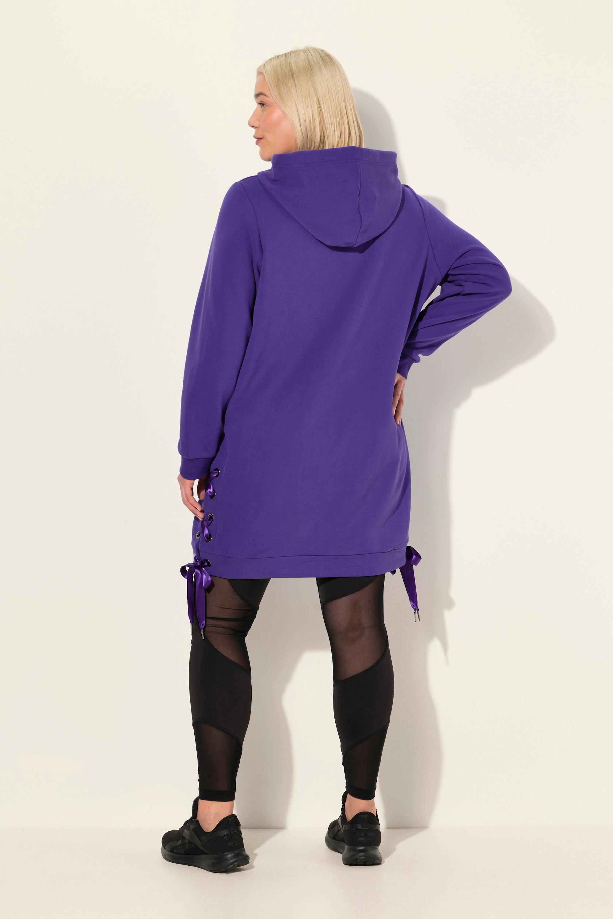 Ulla Popken Long-Hoodie, Satinbänder, Kapuze, Langarm