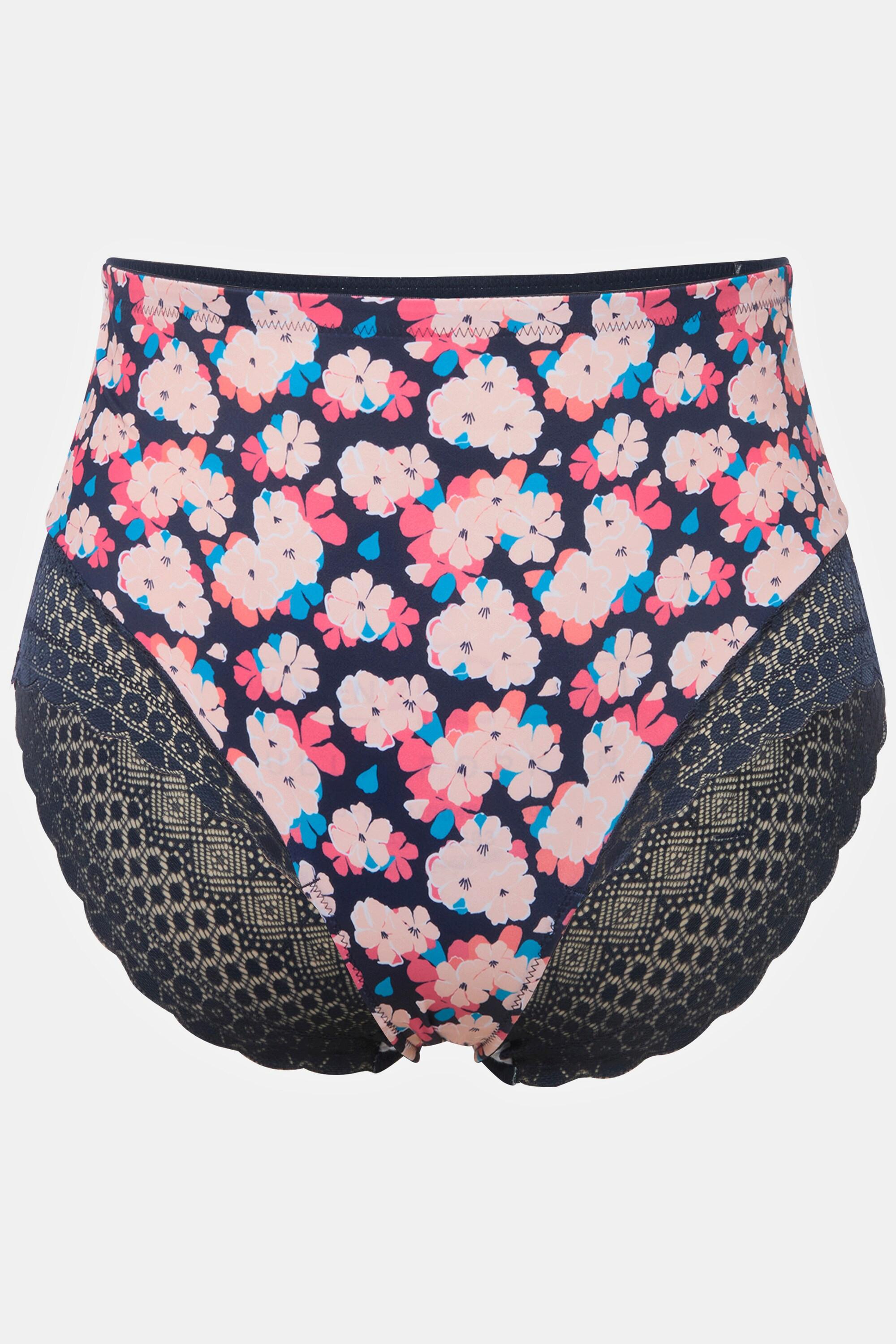 Ulla Popken Midislip, Blumenmuster, Spitze, Mikrofaser