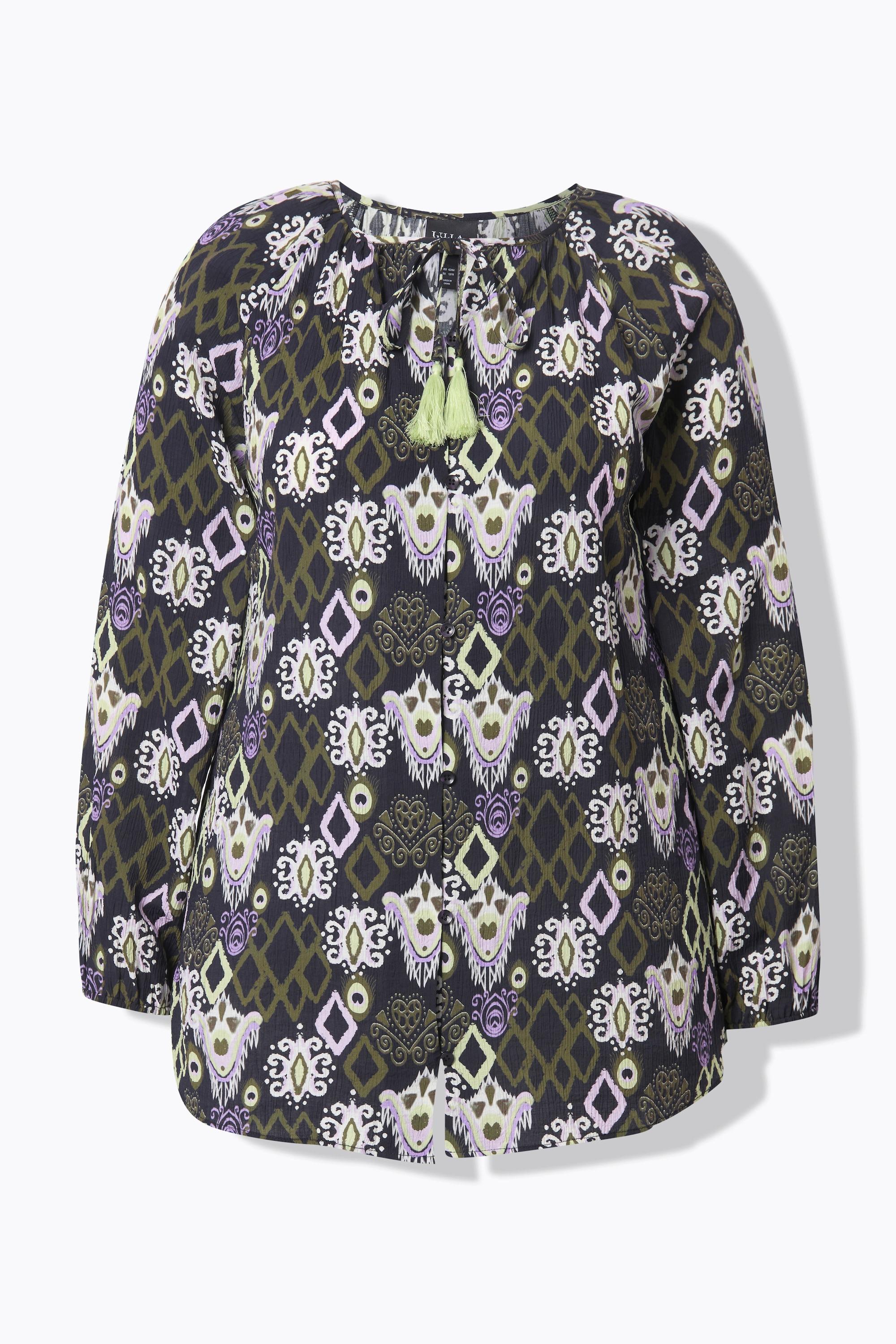 Ulla Popken Bluse, Quastenband, Rundhals, Langarm