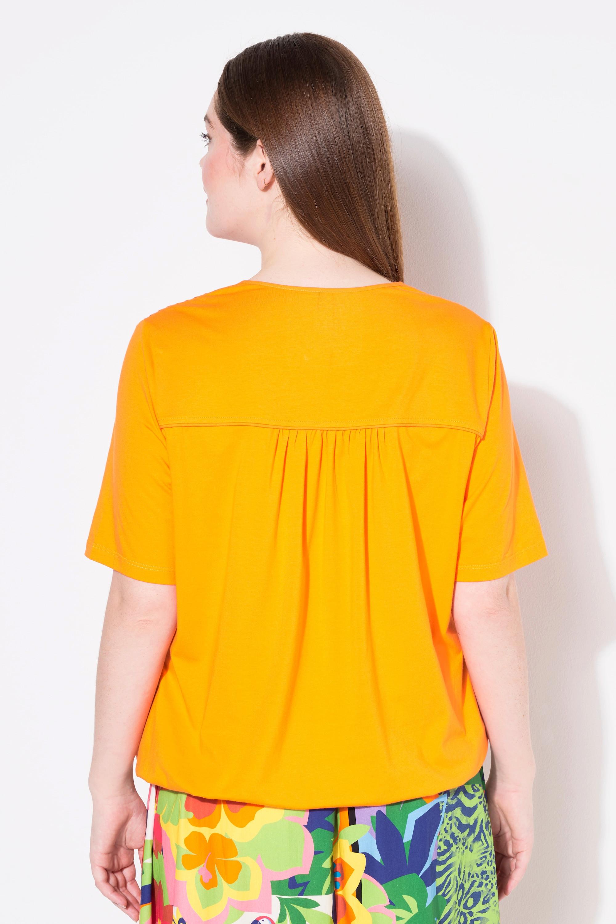 Ulla Popken T-Shirt mit Gummisaum Biesen und V-Ausschnitt Halbarm