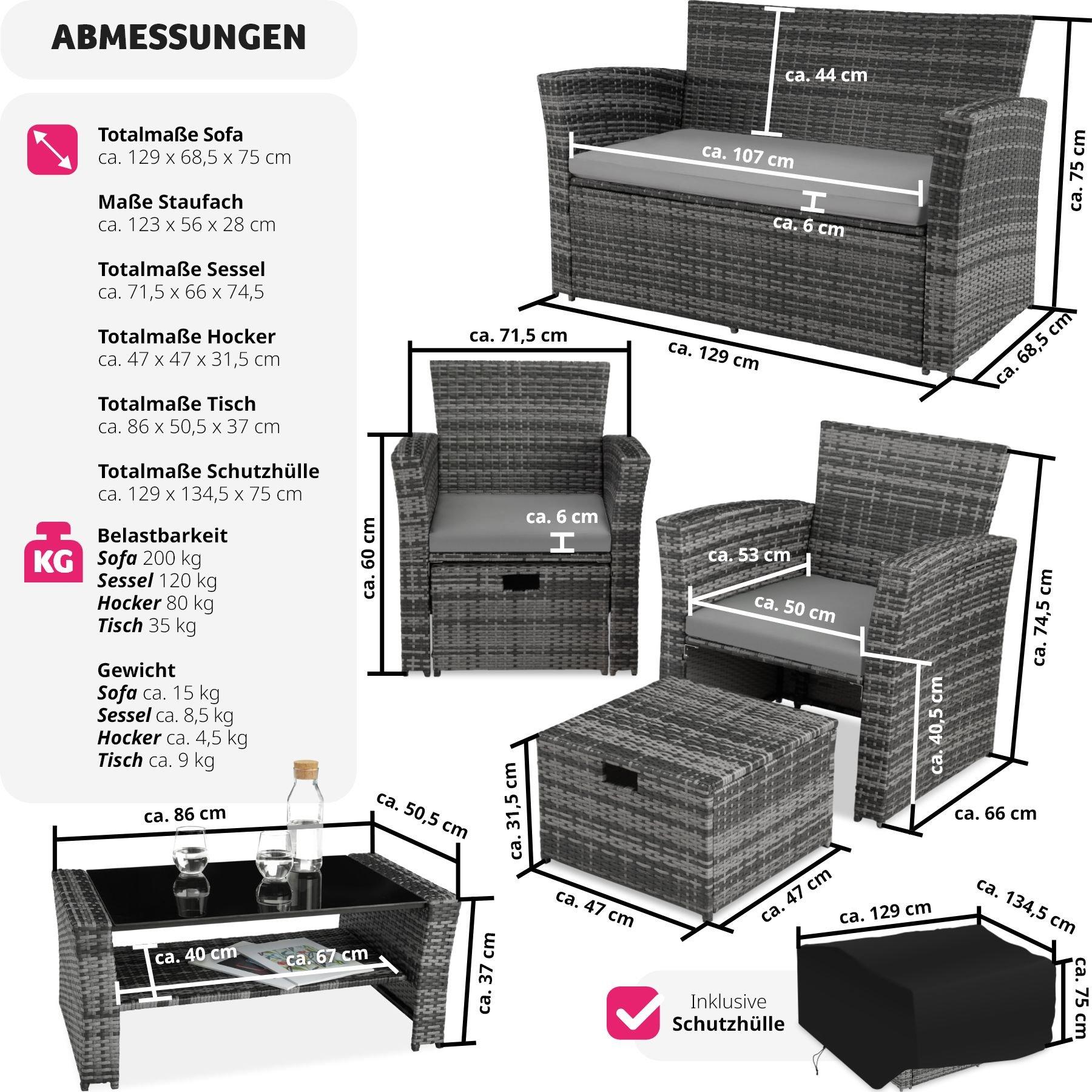 Tectake Rattan Sitzgruppe Modena 3+2+1 inkl. Schutzhülle