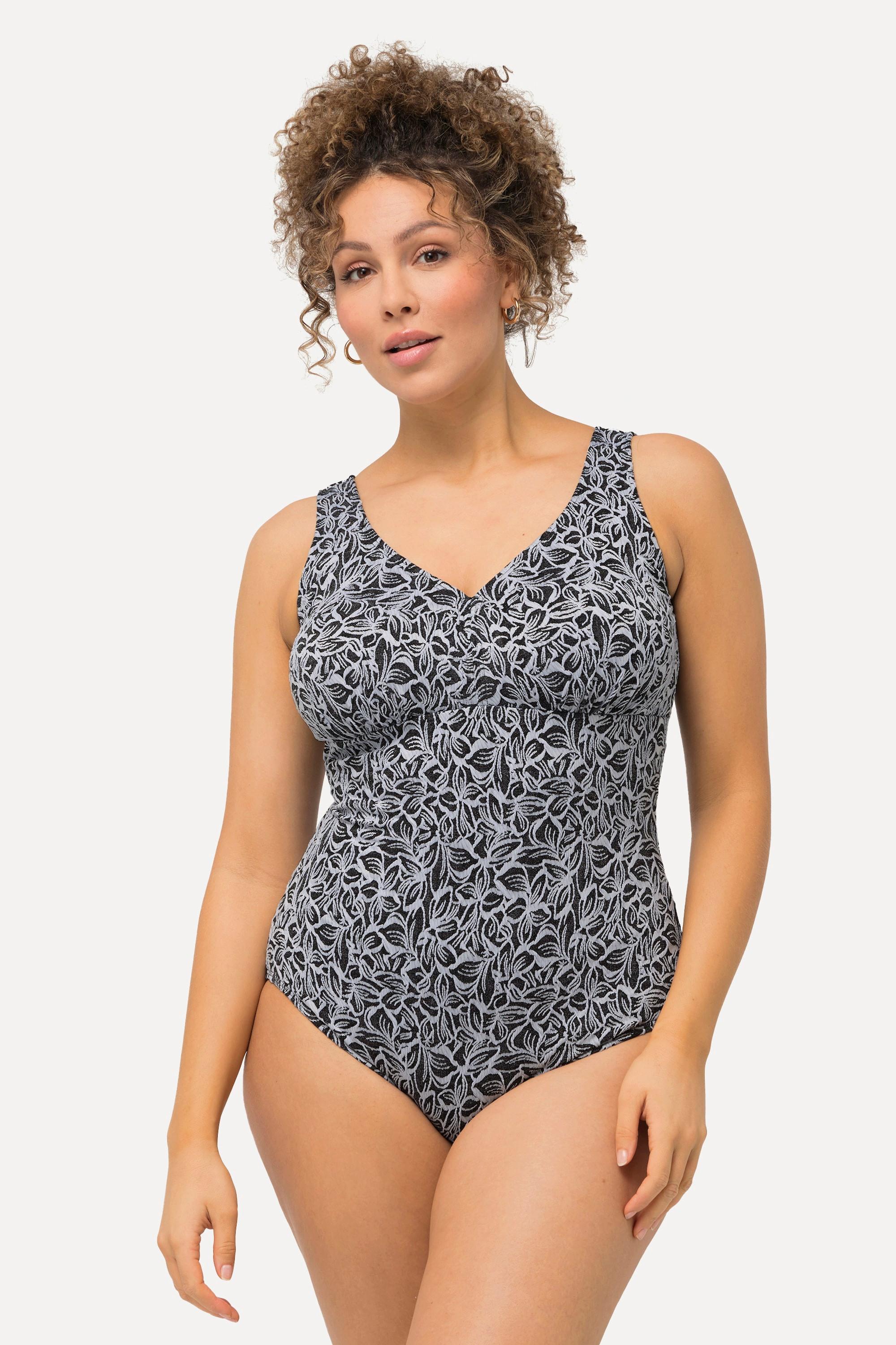 Ulla Popken Badeanzug, Blätter, Softcups, tiefer Rückenausschnitt