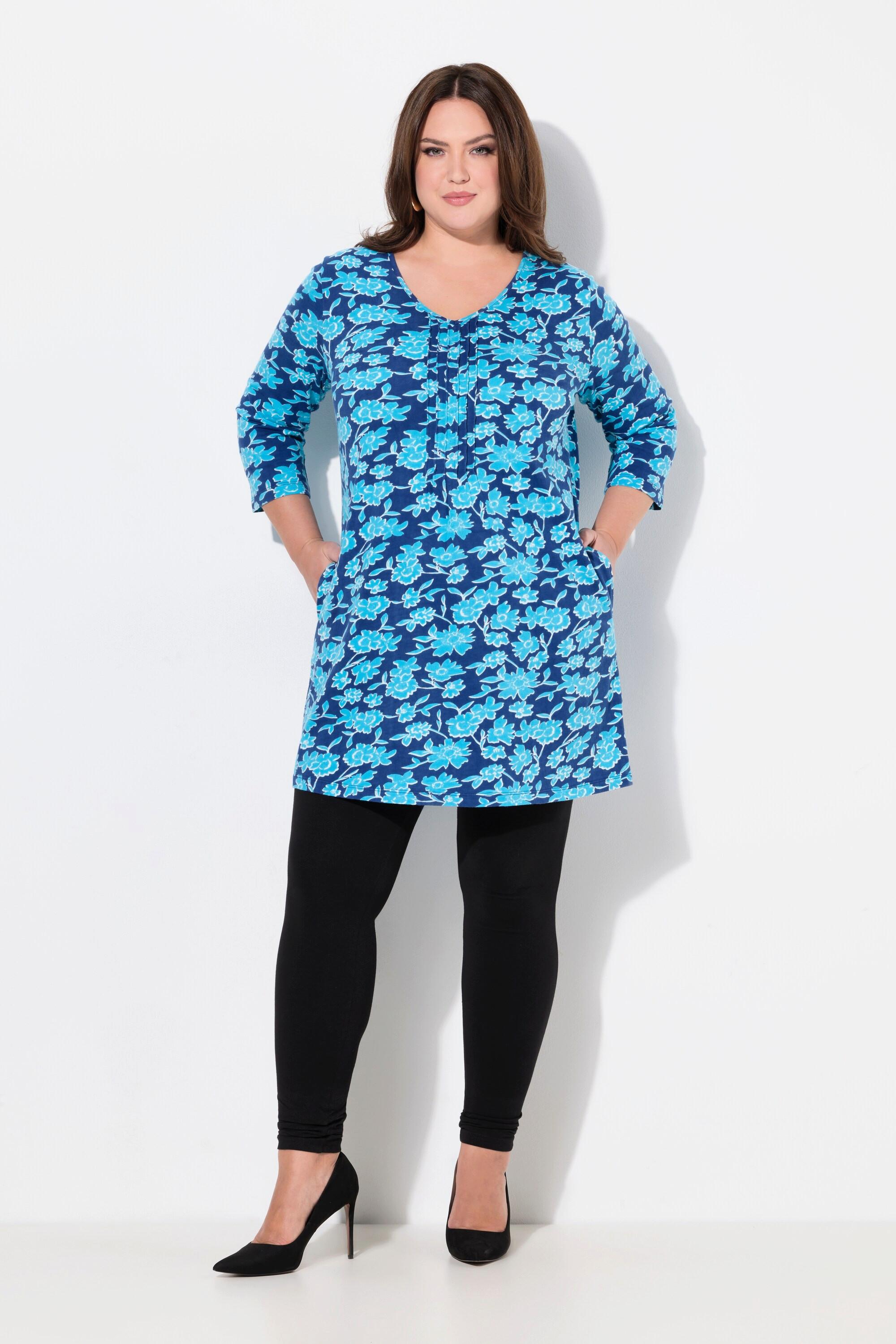Ulla Popken Longshirt Biesen A-Linie V-Ausschnitt 3/4-Arm