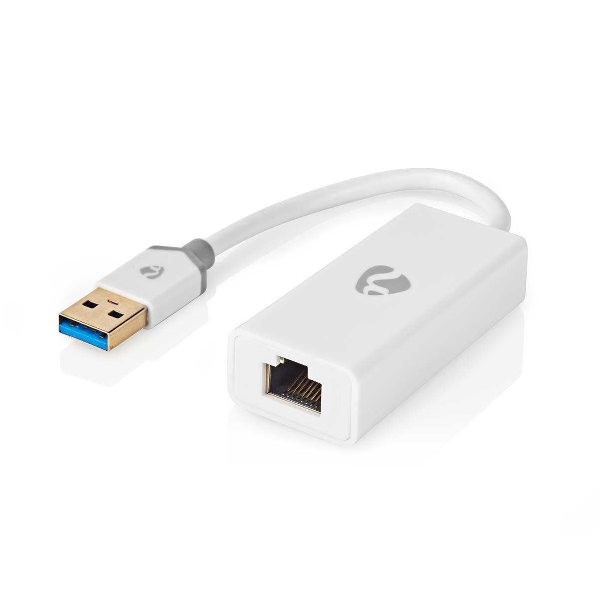 Nedis USB-Netzwerkkarte | USB 3.2 Gen 1 | 1 Gbps | USB-A Stecker | RJ45 Buchse | 0,20 m | Rund | Vergoldet | Blankes Kupfer | Weiß | Box