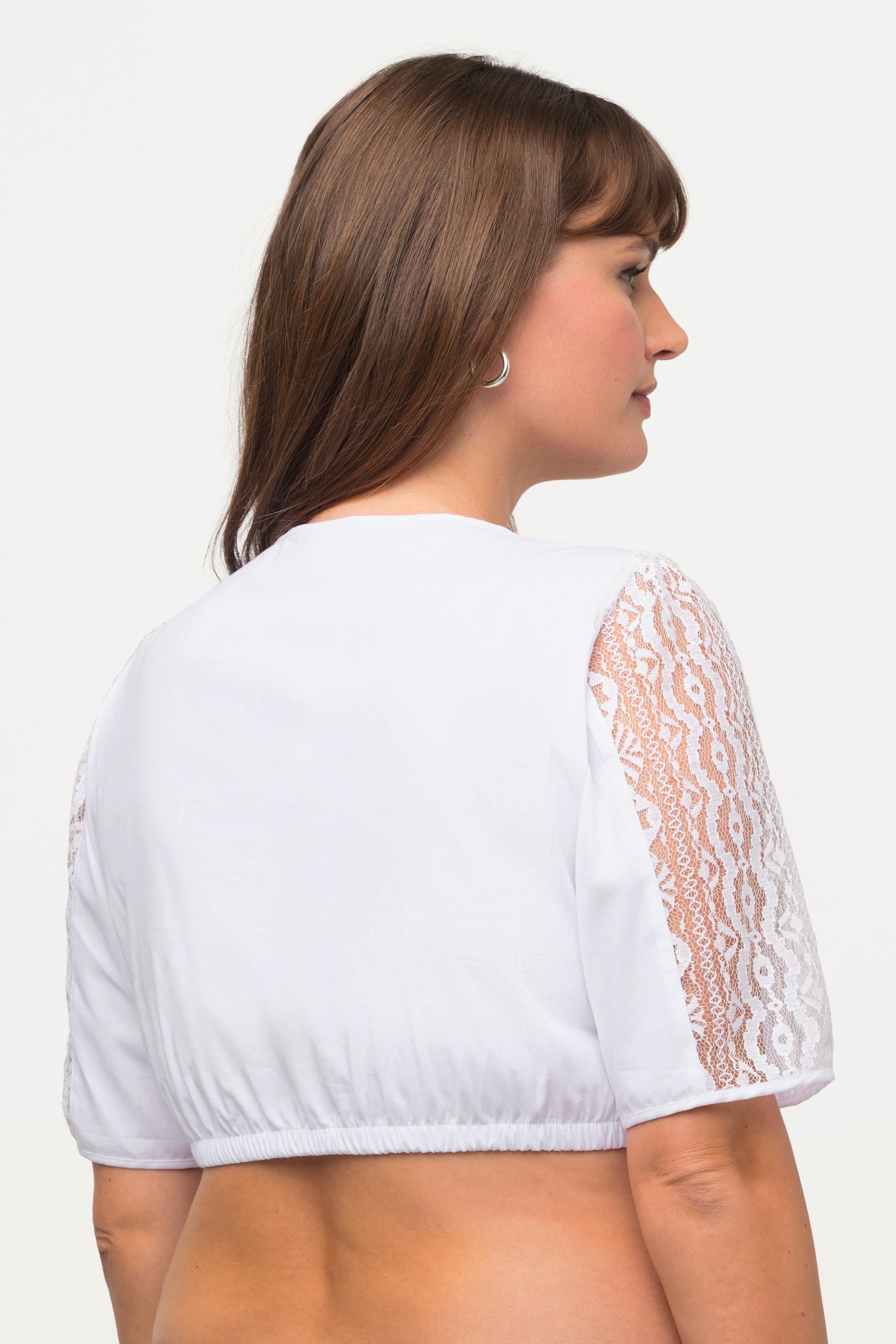 Ulla Popken Dirndlbluse Spitzendetail Rundhals Halbarm