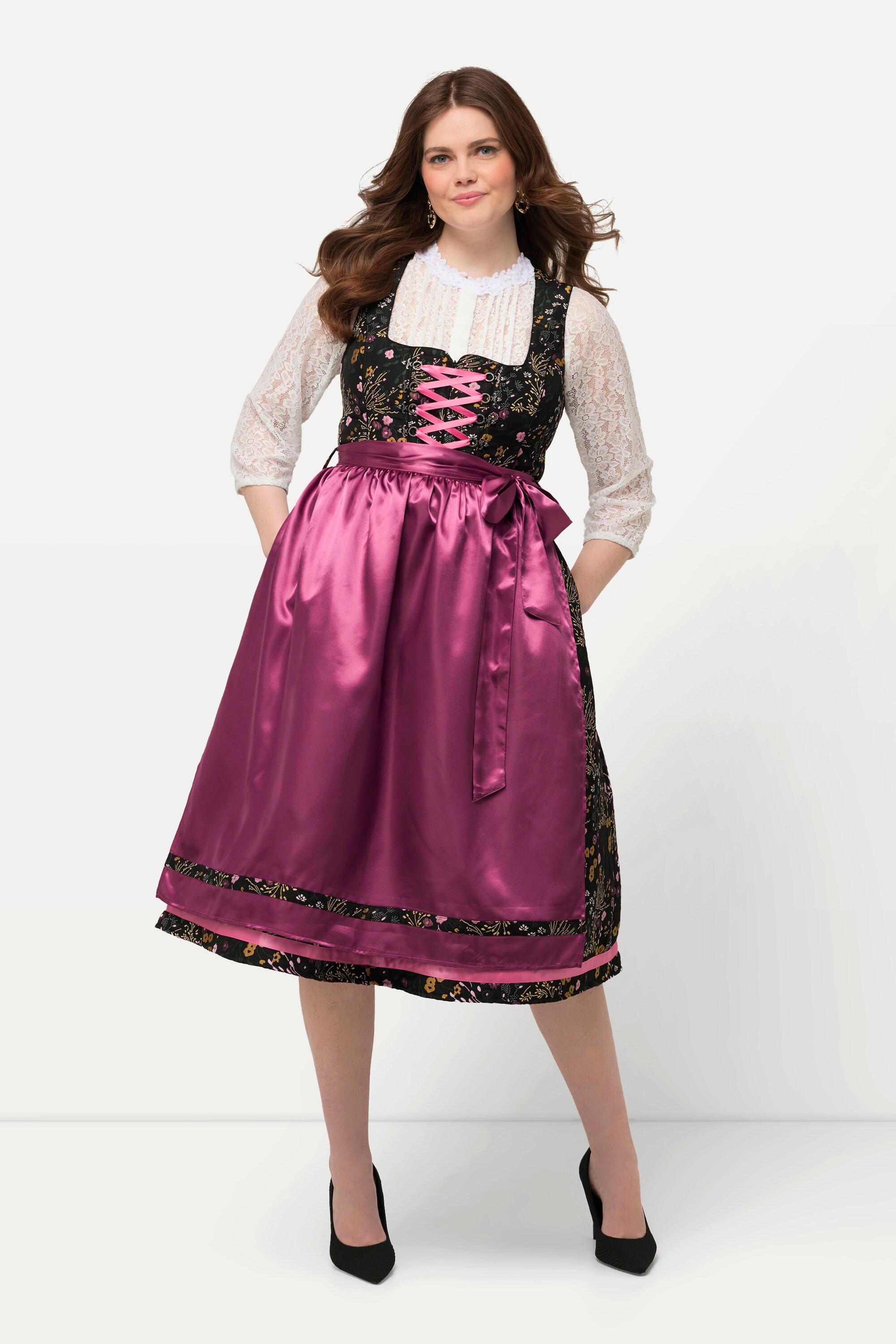 Ulla Popken Dirndl mit Blüten Pailletten und Carree-Ausschnitt