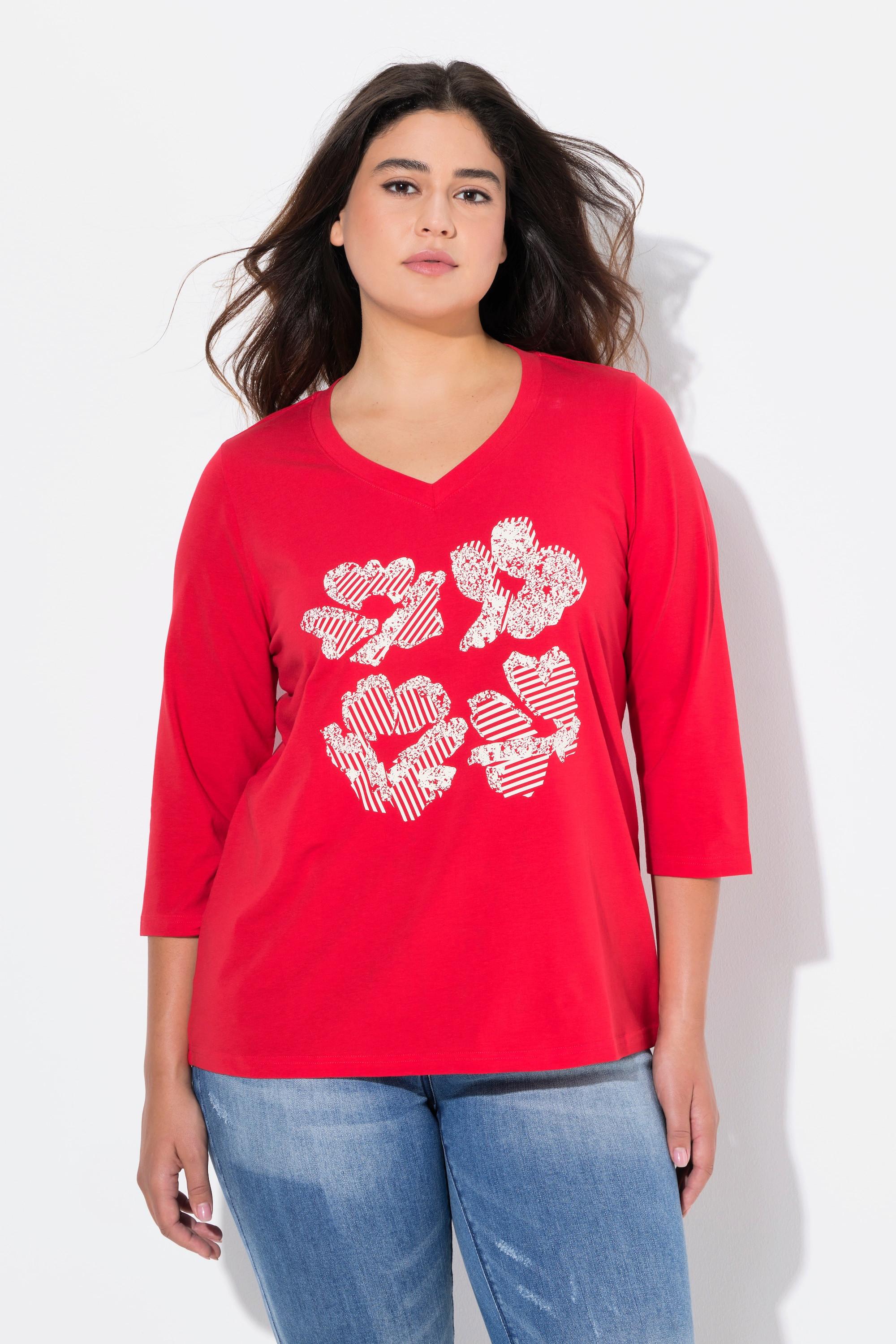 Ulla Popken Classic Blüten Print V-Ausschnitt 3/4 Arm Shirt