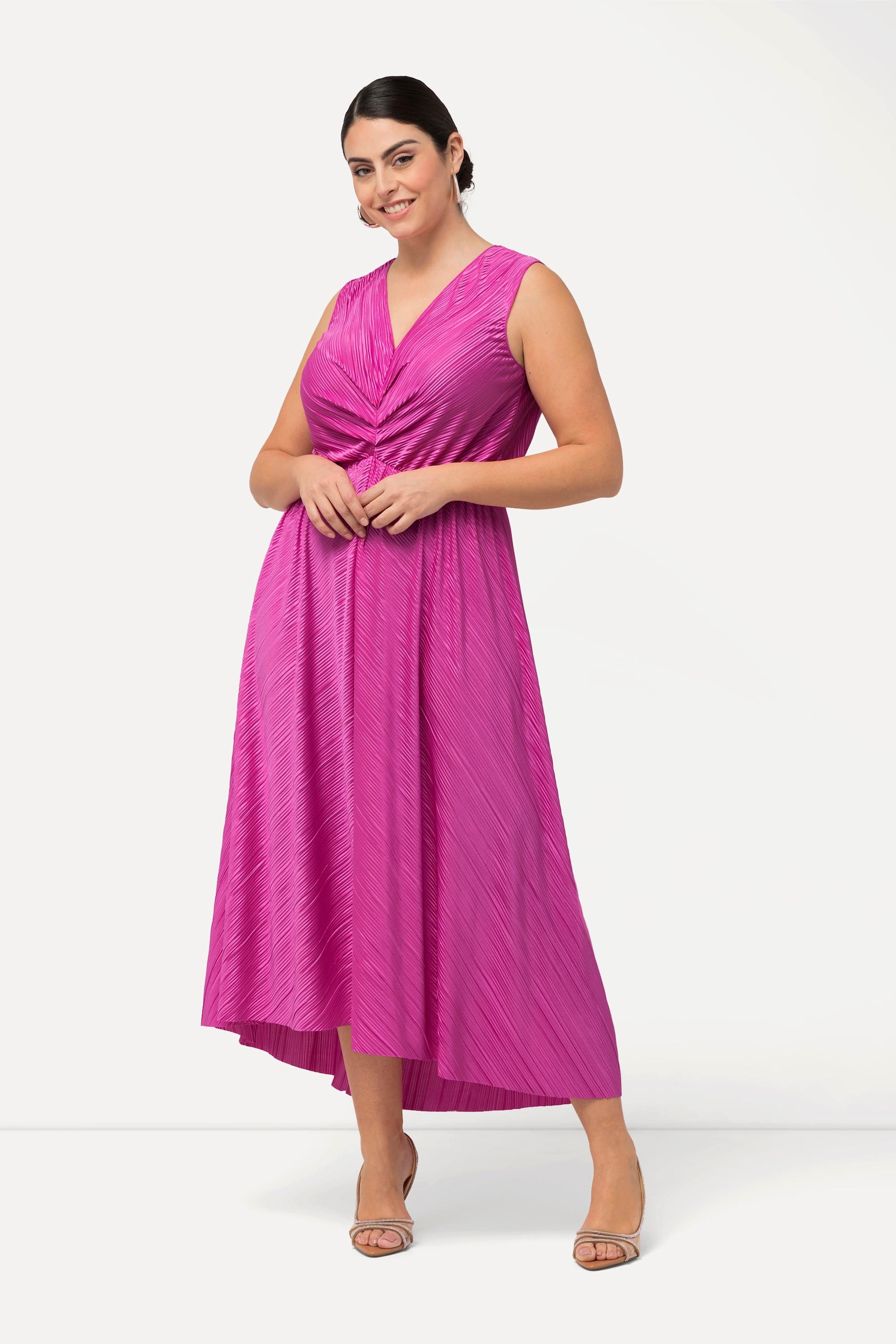 Ulla Popken Plissee Drapiertes V-Ausschnitt Ärmelloses Maxikleid