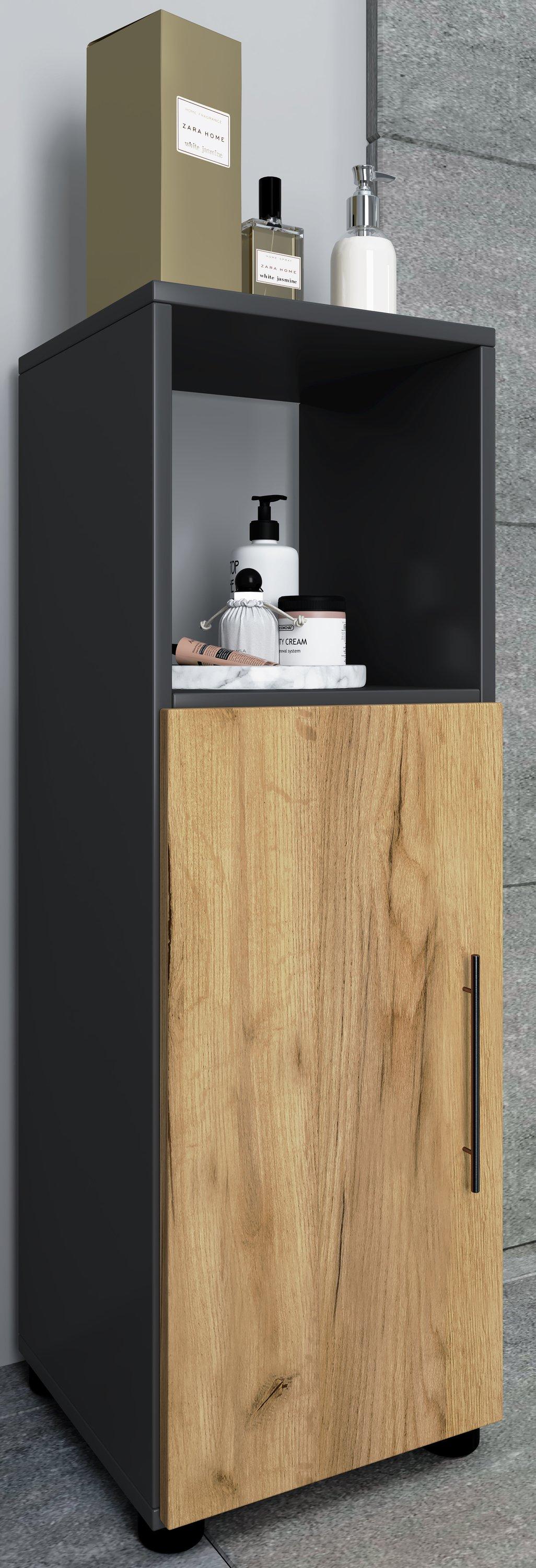 VCM Holz Midischrank | Badschrank mit offenem Fach und einer Drehtür | Maße H. 93 x B. 31 x T. 30 cm | Midischrank - Flandu