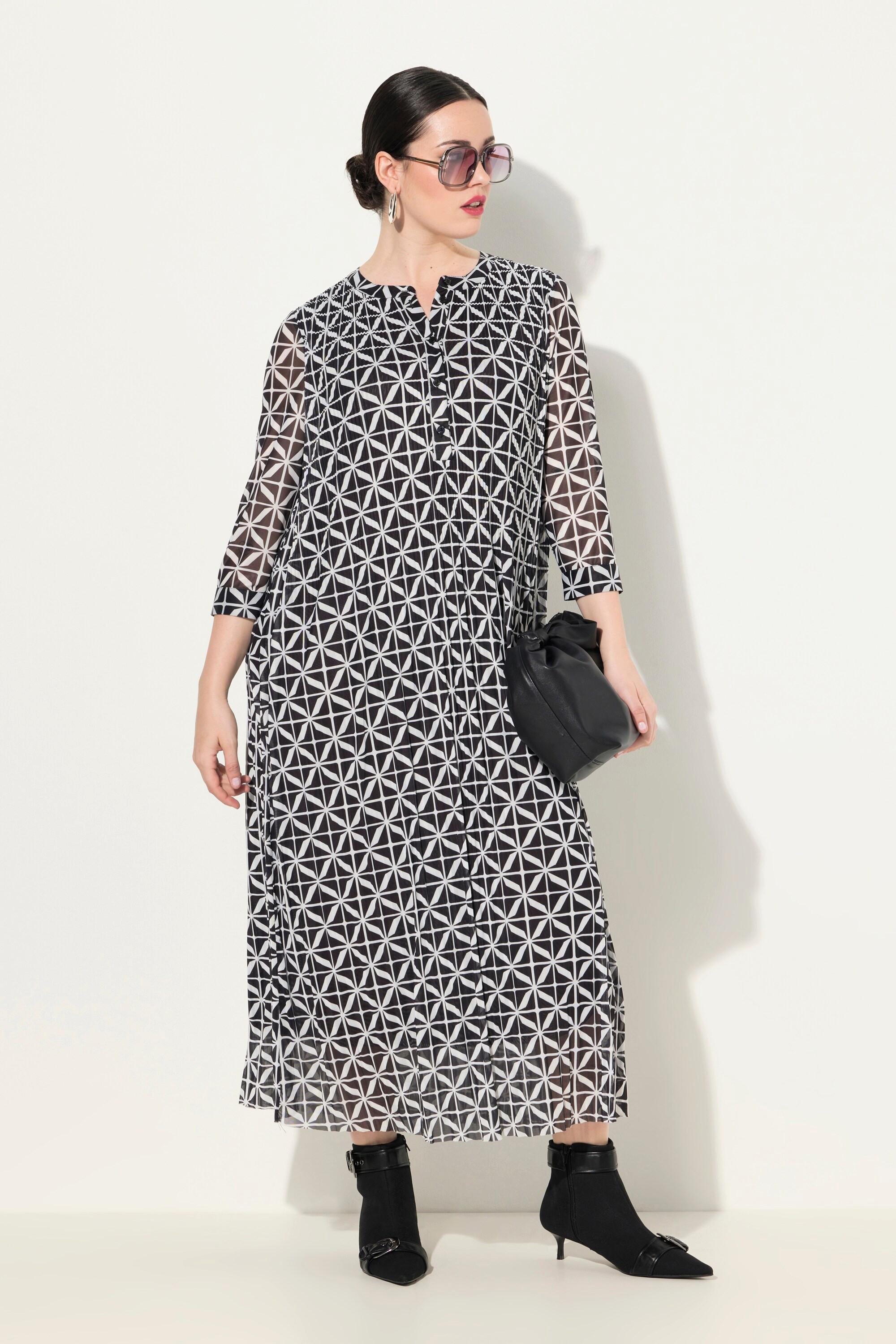 Ulla Popken Mesh Maxikleid doppellagig Rundhals 3/4-Arm