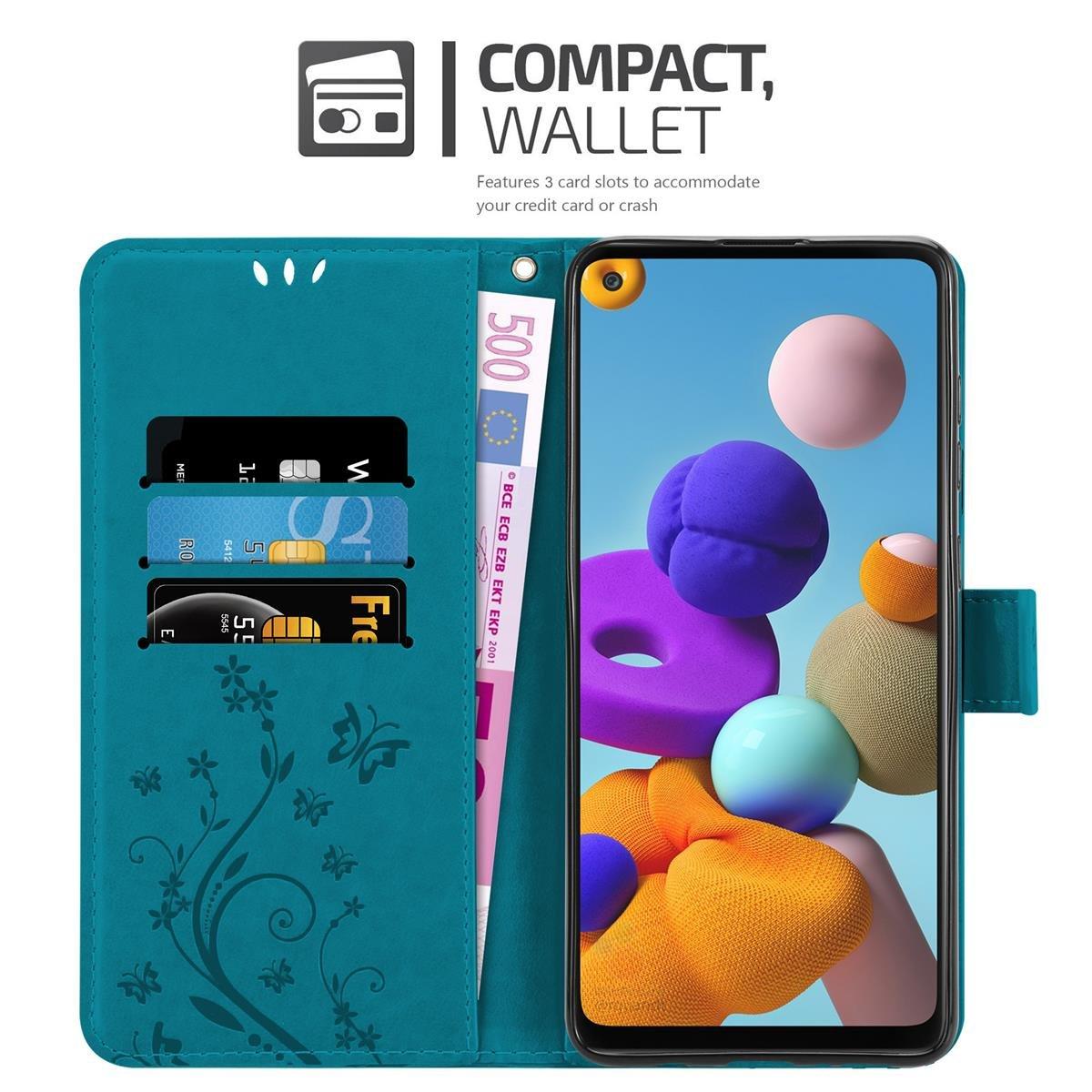 Cadorabo Hülle für Samsung Galaxy A21s Blumen Design Magnetverschluss