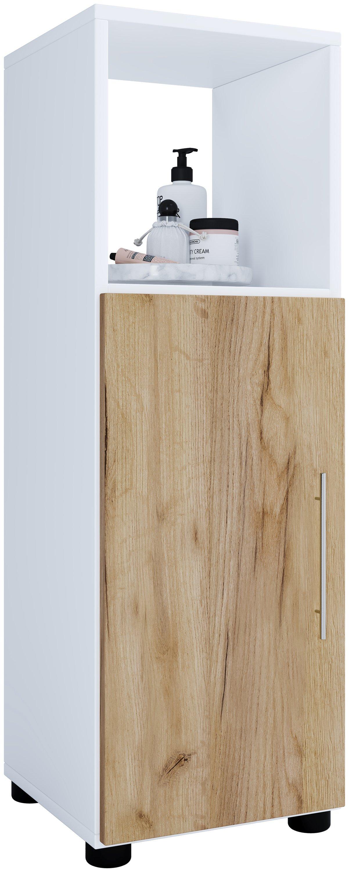 VCM Holz Midischrank | Badschrank mit offenem Fach und einer Drehtür | Maße H. 93 x B. 31 x T. 30 cm | Midischrank - Flandu