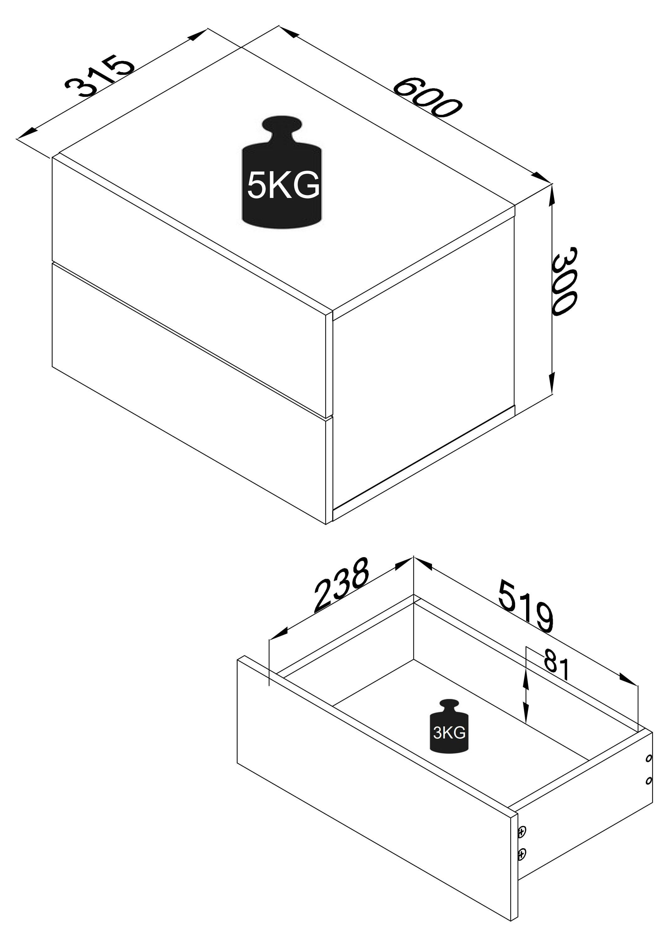 VCM Holz Wandschublade Nachtschrank Wandboard Schublade Konsole Nachttisch Usal L 60 cm