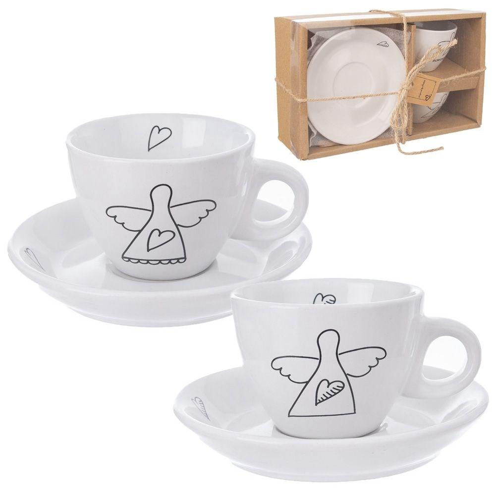 Orion Espresso-Set mit Engelmotiv: 2 Tassen und Untertasse auser Keramik