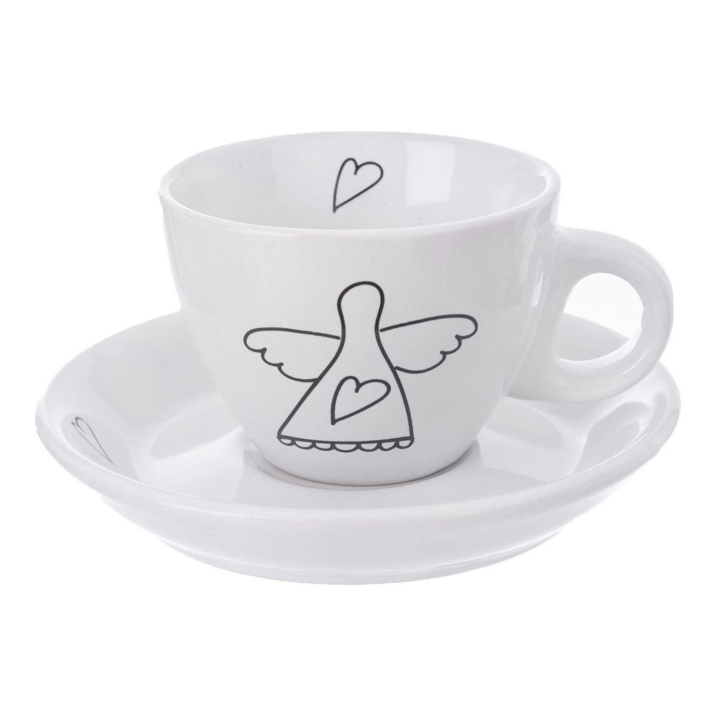 Orion Espresso-Set mit Engelmotiv: 2 Tassen und Untertasse auser Keramik