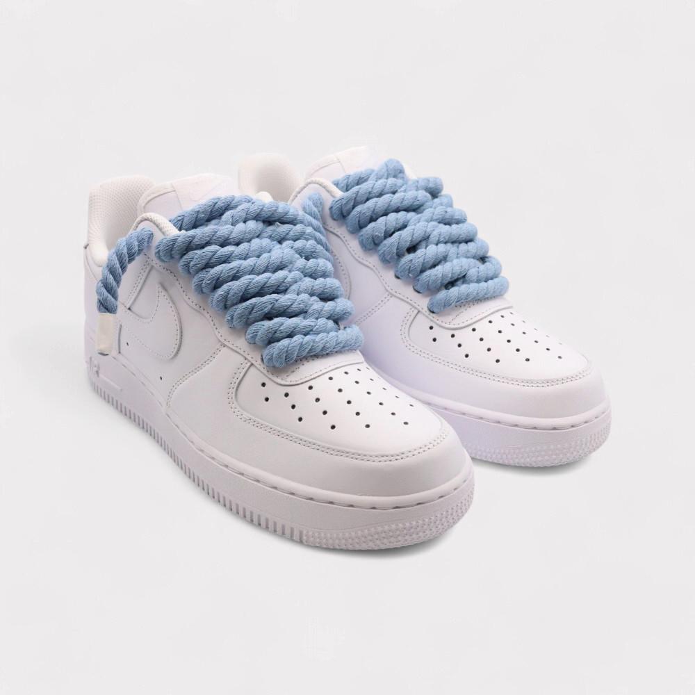 NIKE Air Force 1 White - Rope Lace Light Blue