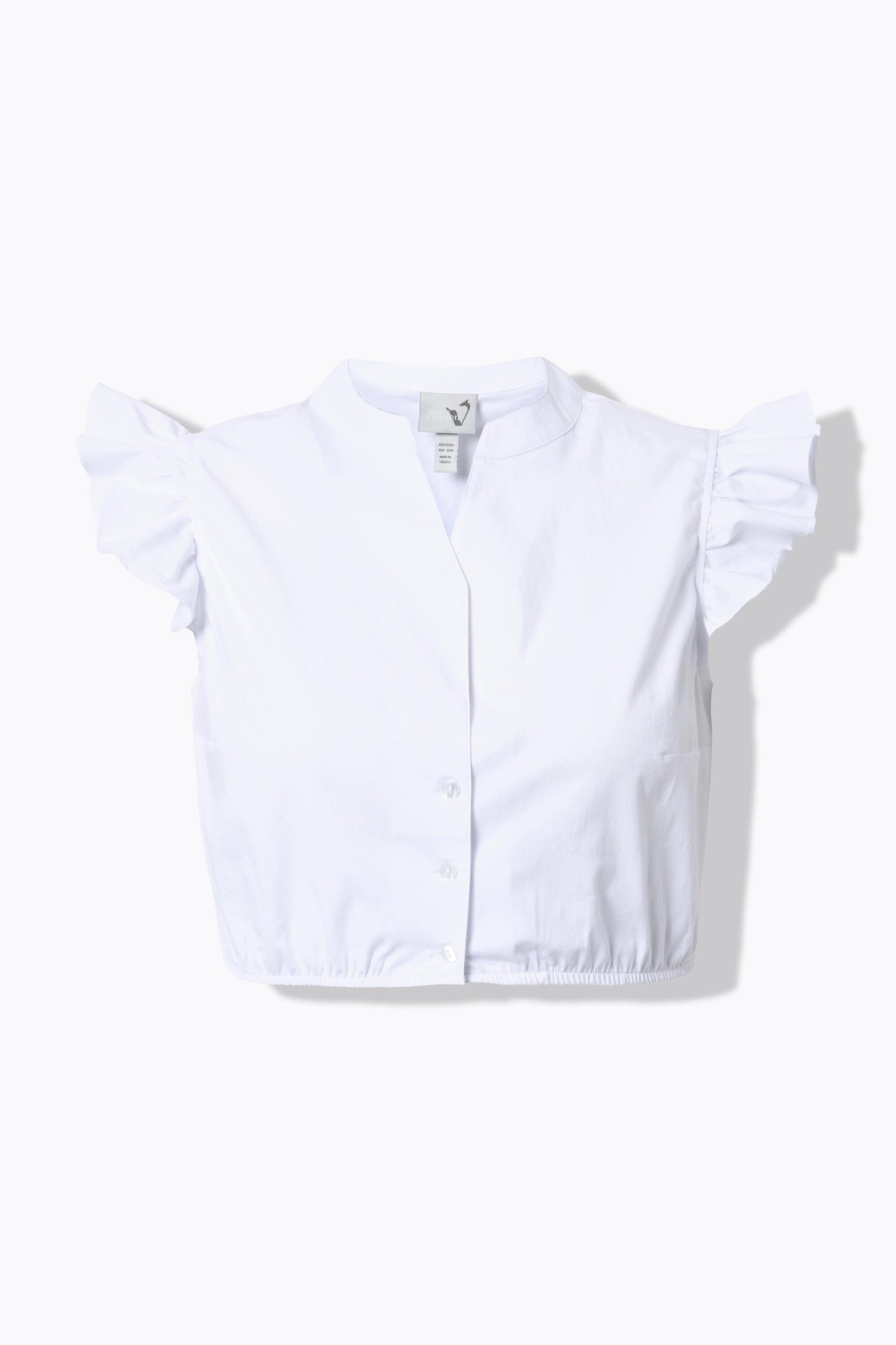 Ulla Popken Dirndlbluse, Ärmelrüsche, Stehkragen, Gummisaum