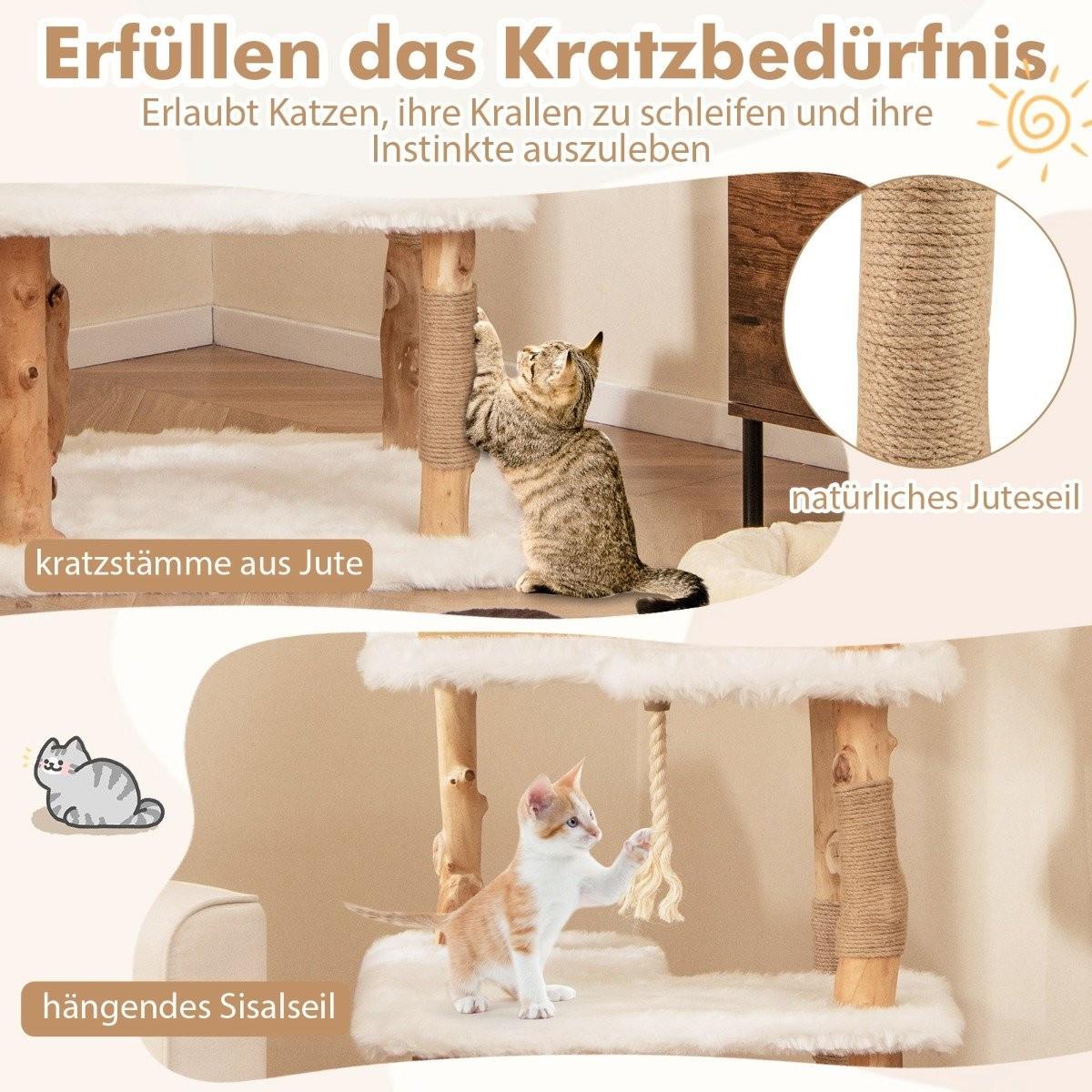 Northio Holz Kratzbaum mit 2 Liegeplätzen & Höhle & Kratzsäulen & Sisalseil Katzenbaum