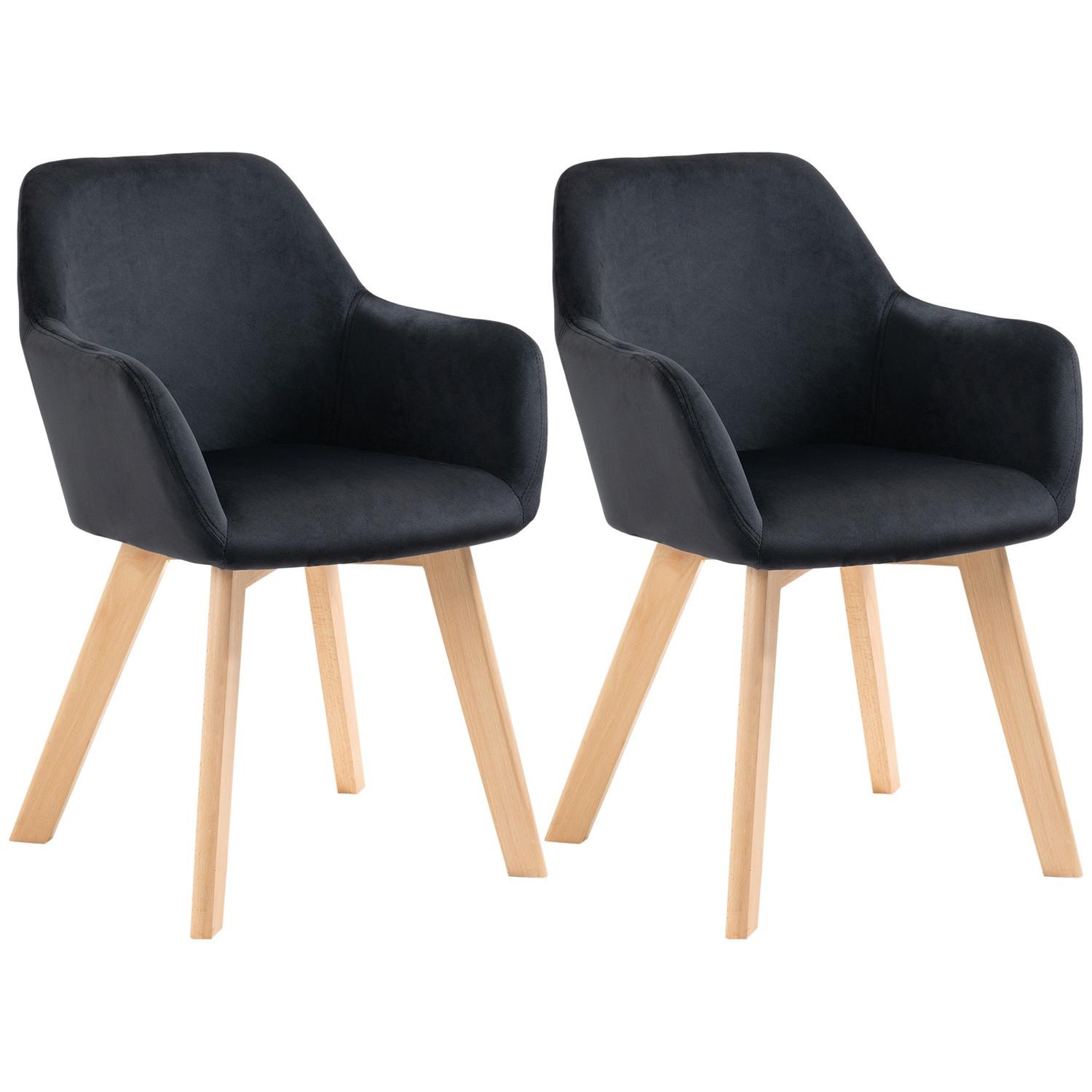 Northio Küchenstühle 2er Set, Belastbarkeit 120 kg, ergonomisch, mit verlängerten Armlehne, Rückenlehne, Polyester, Holz, 54x57x80 cm, Schwarz