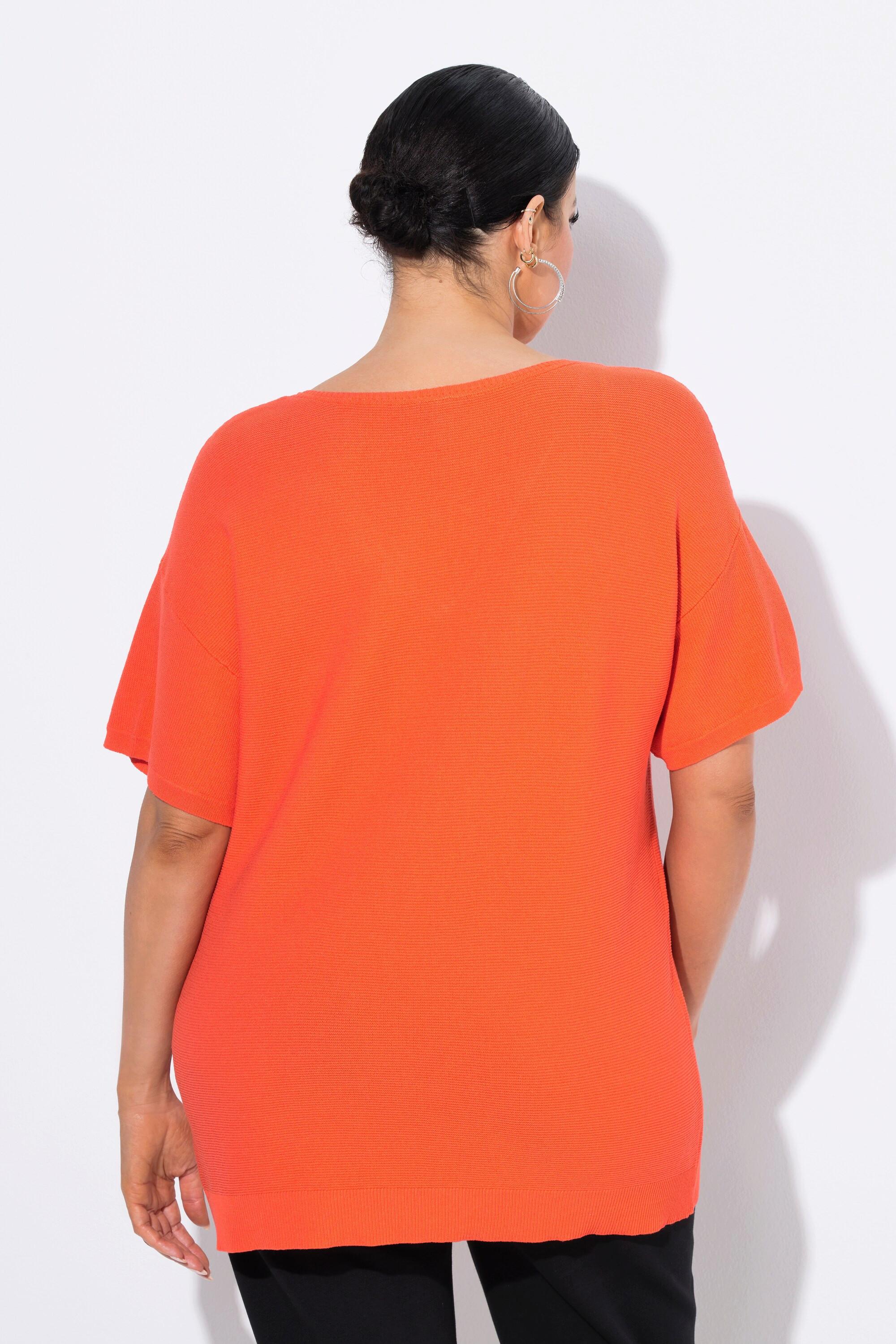 Ulla Popken Pullover, Rippstruktur, V-Ausschnitt, Halbarm