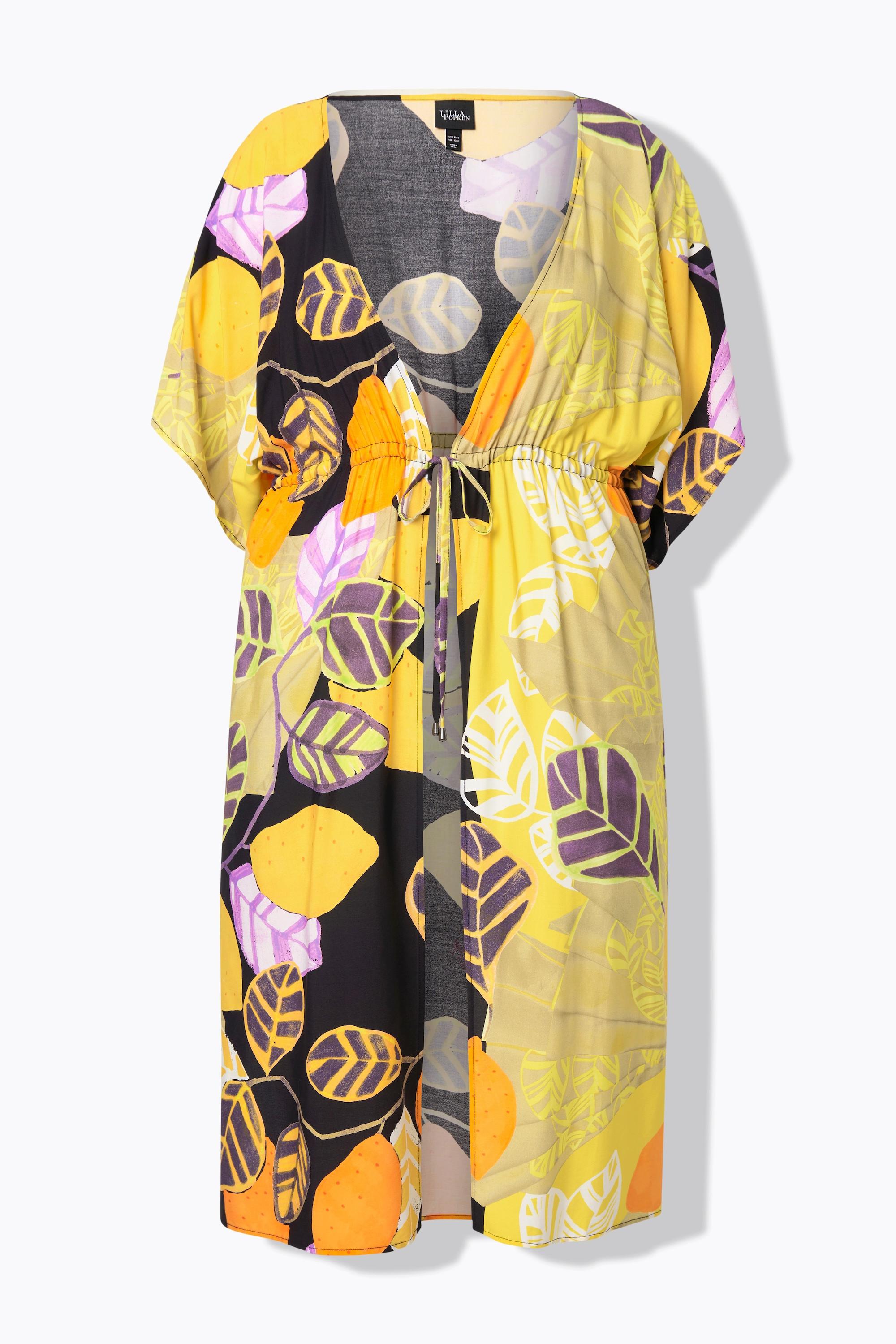 Ulla Popken Oversized Kaftan mit Zitronen Print V-Ausschnitt Halbarm