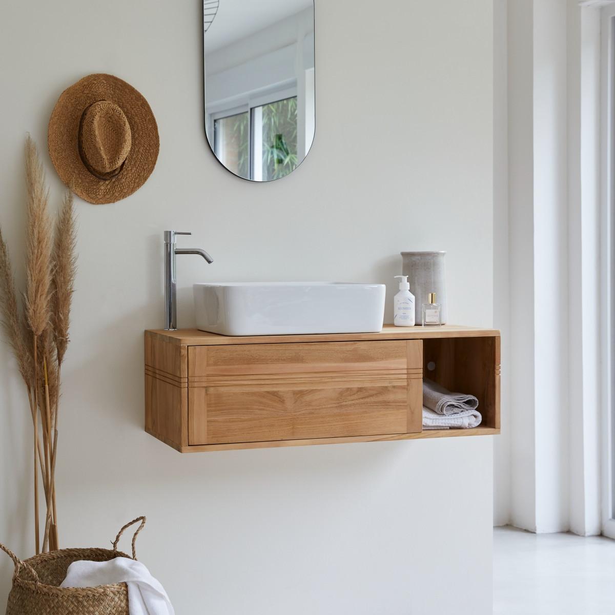 Tikamoon Waschtischunterschrank aus massivem Teakholz 95 cm Basic