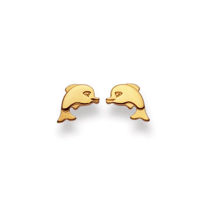 MUAU Schmuck Ohrstecker Delphin Gelbgold 750, 6mm