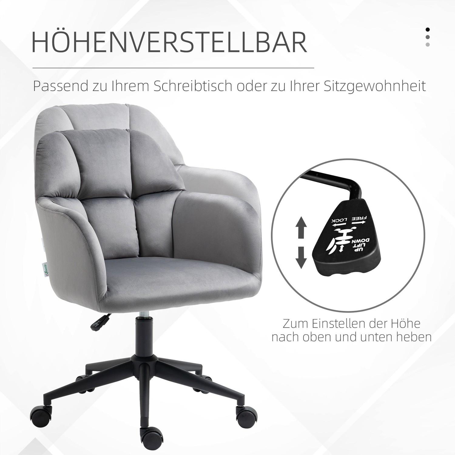 Northio Bürostuhl Schreibtischstuhl Mit Rollen, Höhenverstellbar, Ergonomisch, Samt-Optik, Bis 120 Kg, Grau