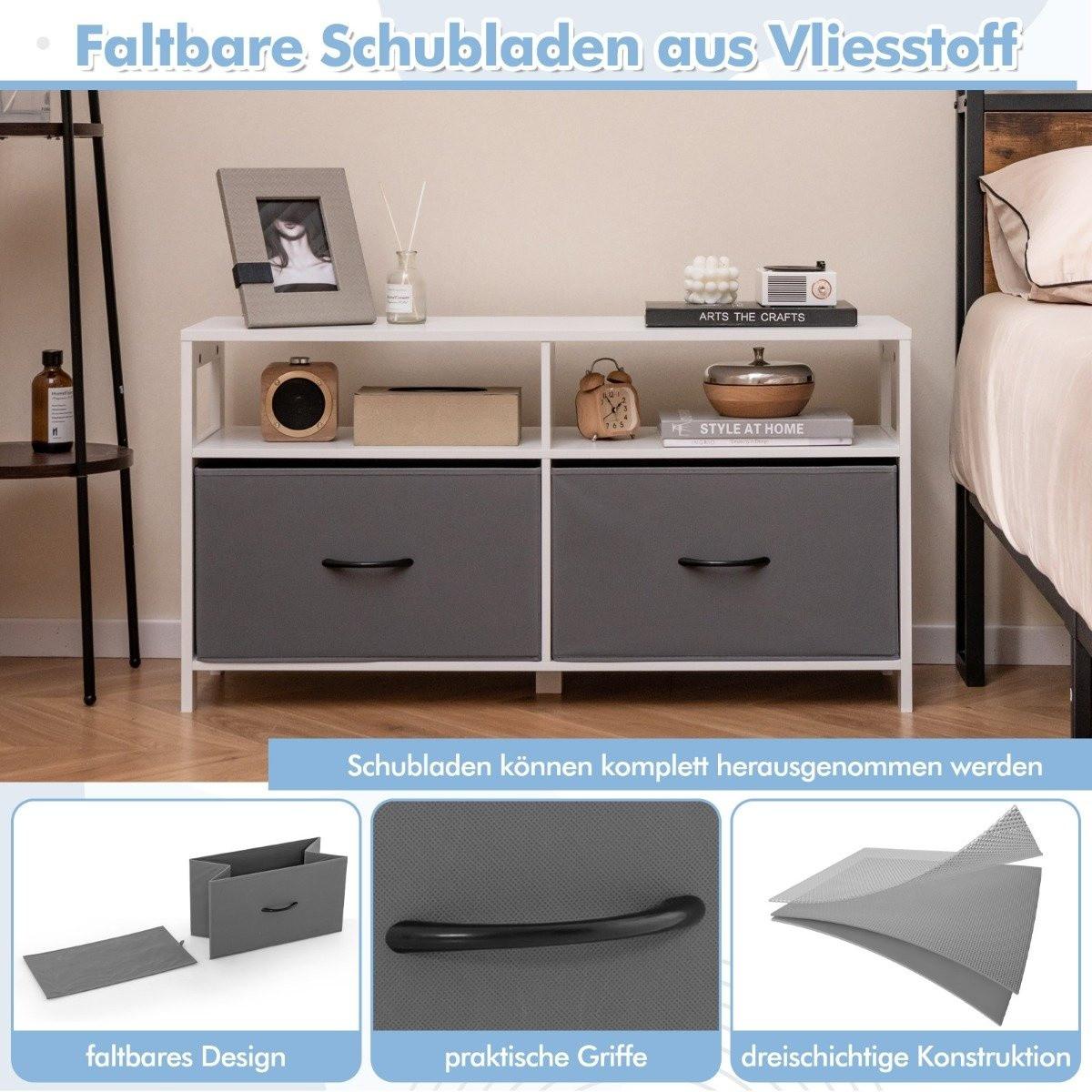 B2X Kommode mit 2 Schubladen Aufbewahrungsschrank mit offenen Regalen 100 x 30 x 53 cm