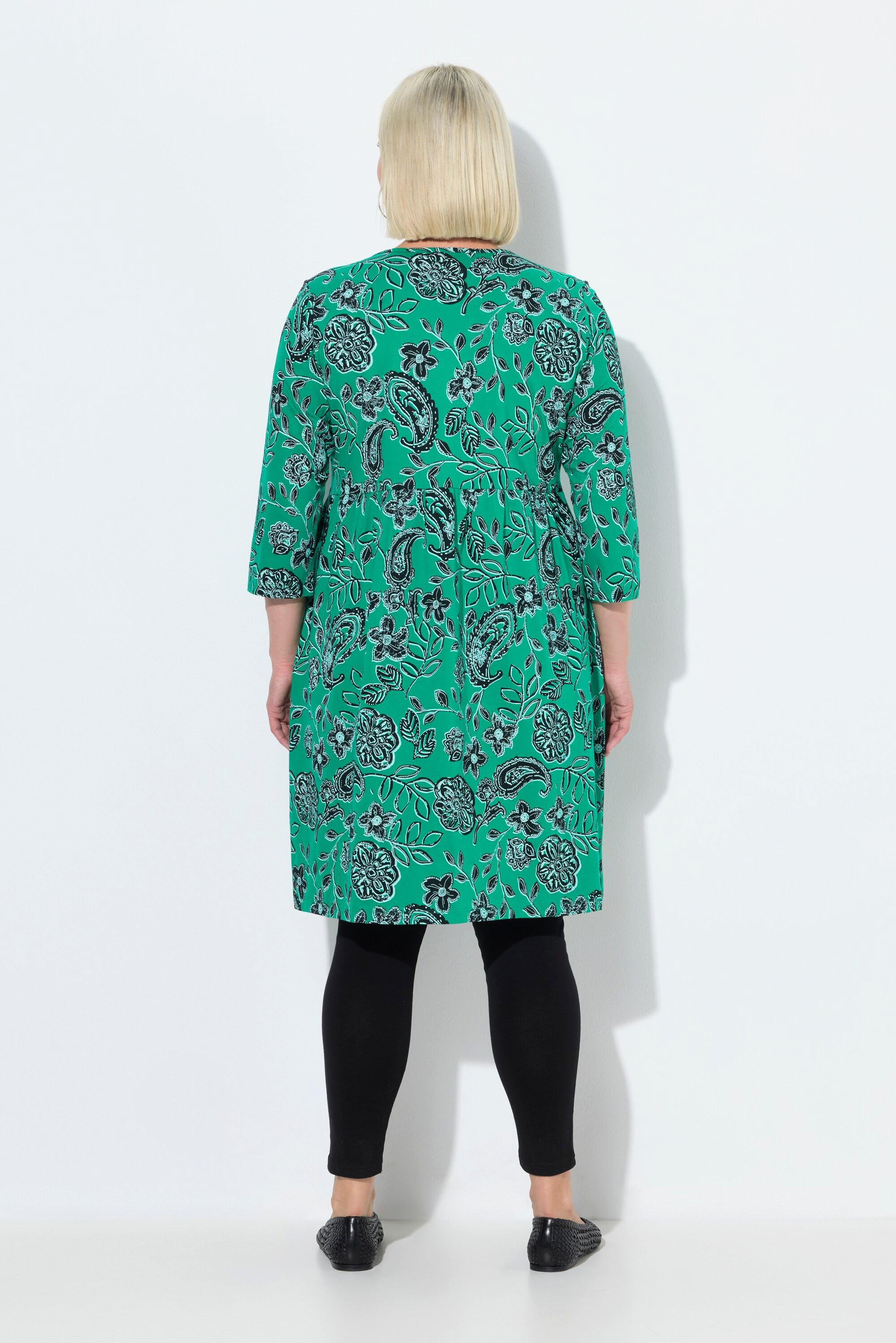 Ulla Popken Paisley A-Linie Rundhals 3/4 Arm Jerseykleid